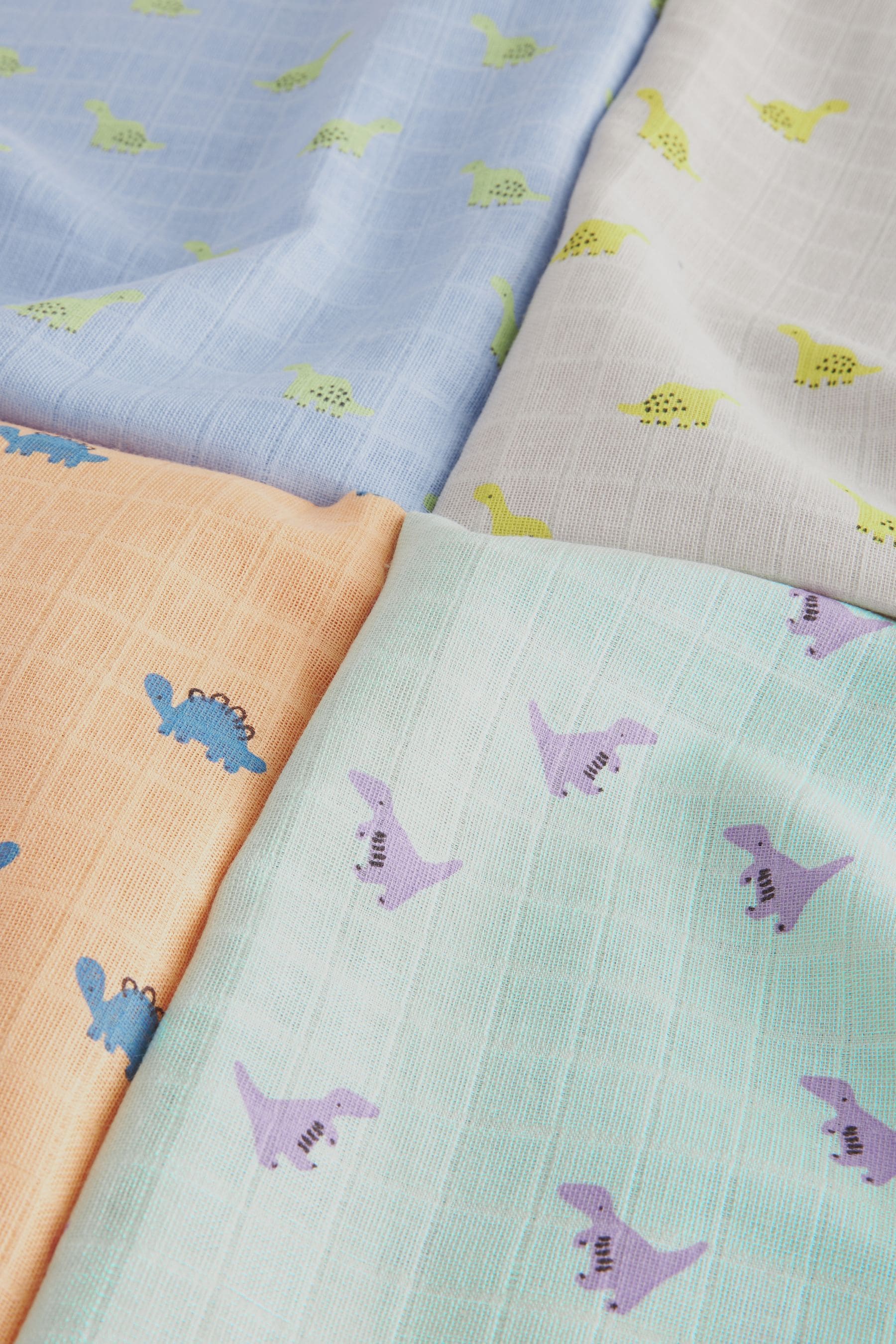 Bright Dinosaur Print Baby Muslin Cloths 4 Pack