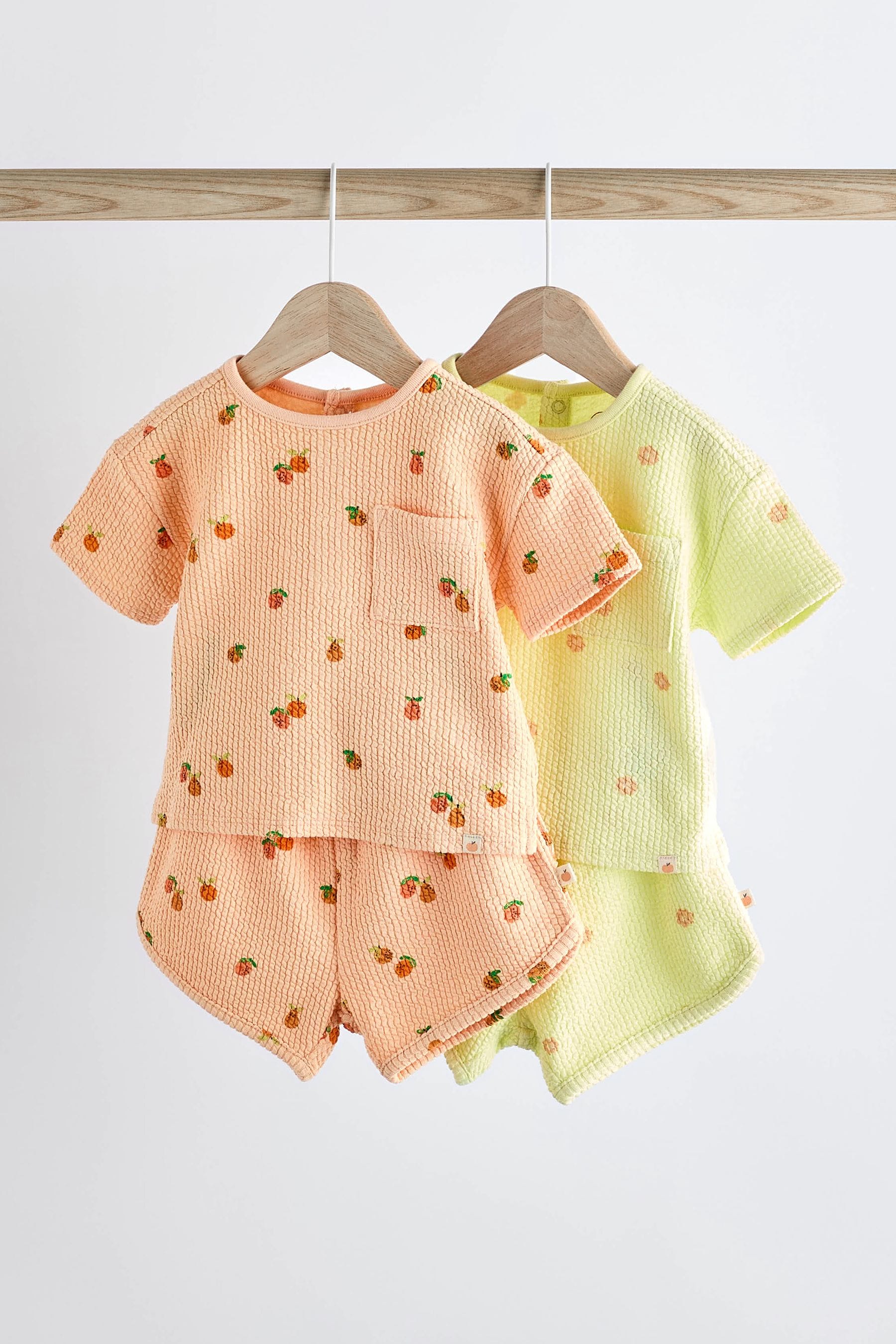 Fluro Green/ Orange Floral 2 Pack Baby T-Shirts and Shorts Set