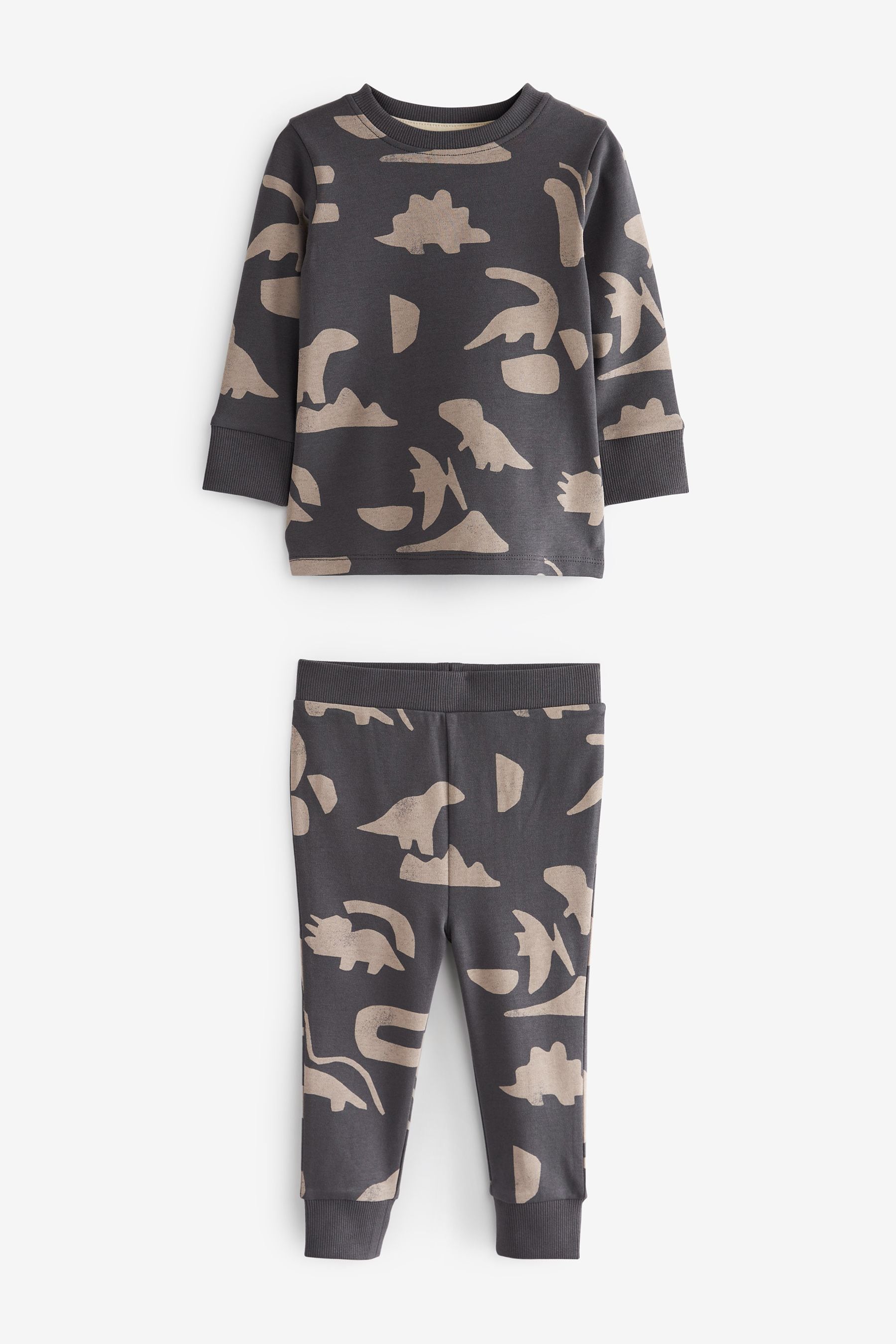 Neutral/Black Dinosaur 3 Pack Snuggle 100% Cotton Pyjamas (9mths-10yrs)