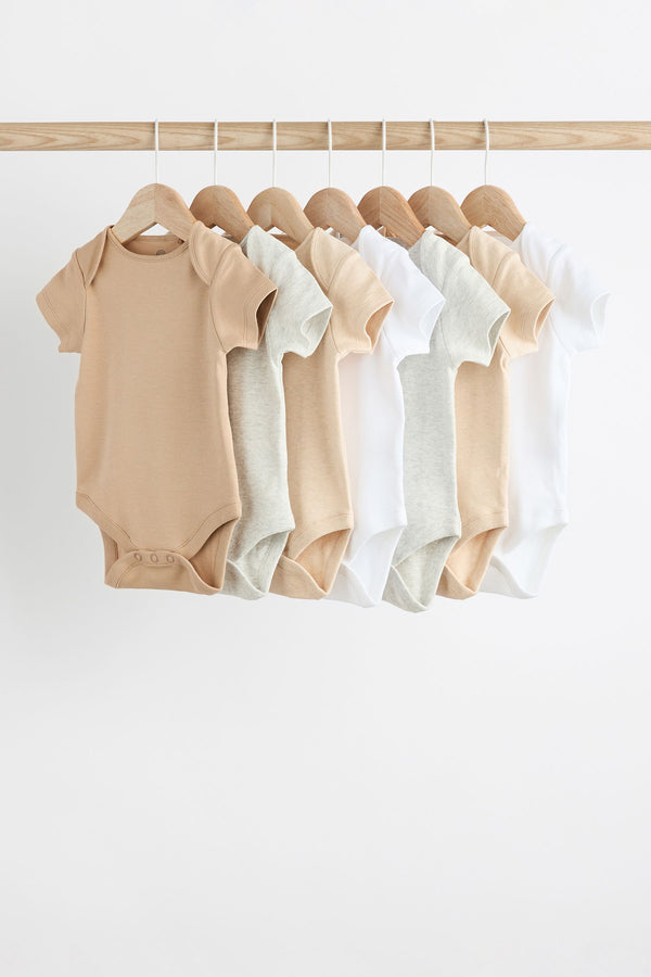 Neutral 7 Pack 100% Cotton Baby Bodies 5 Pack