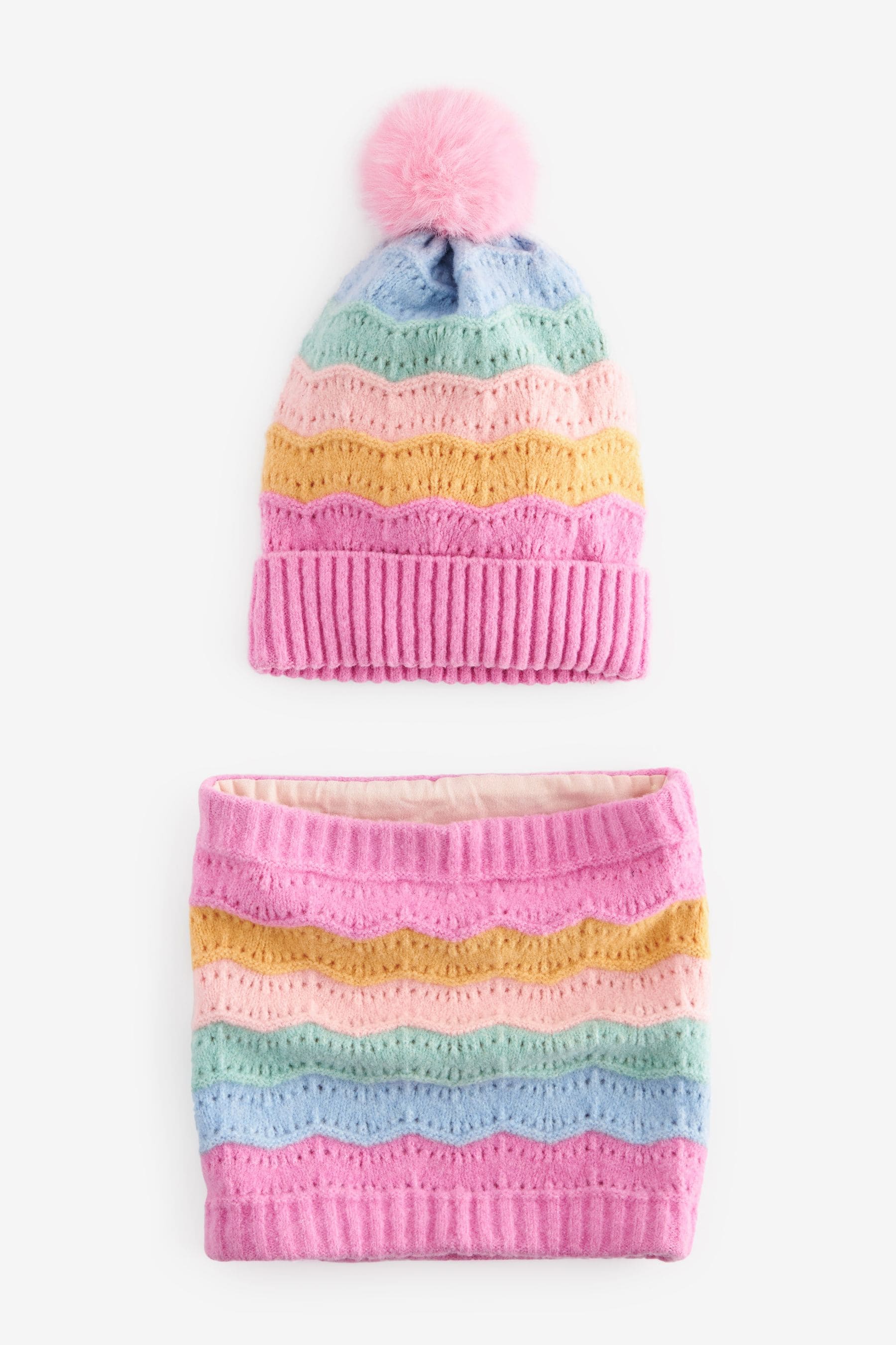 Rainbow Pointelle Hat & Snood Set (1-13yrs)