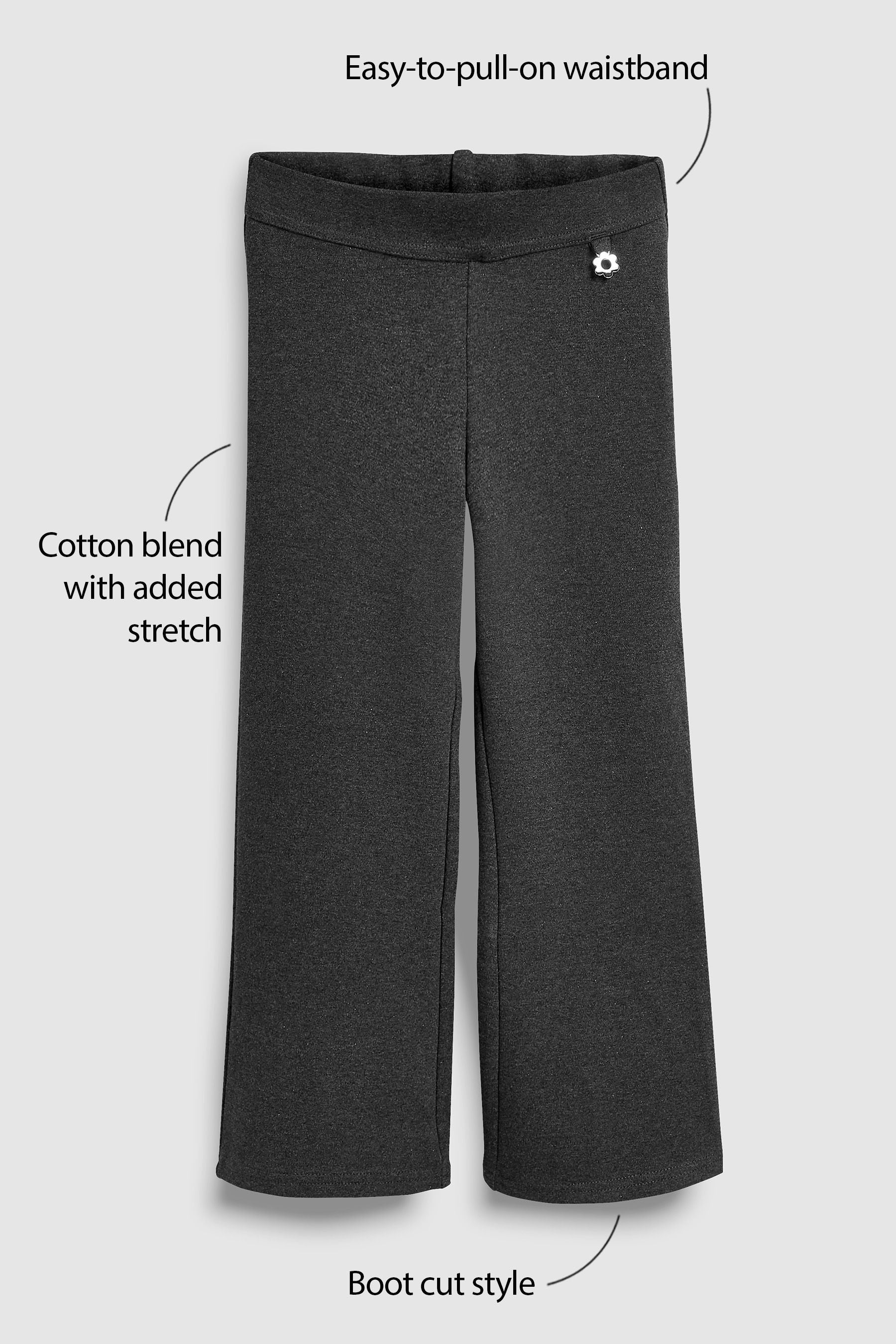 Charcoal Grey Cotton Rich Jersey Stretch Pull-On Boot Cut School Trousers (3-16yrs)