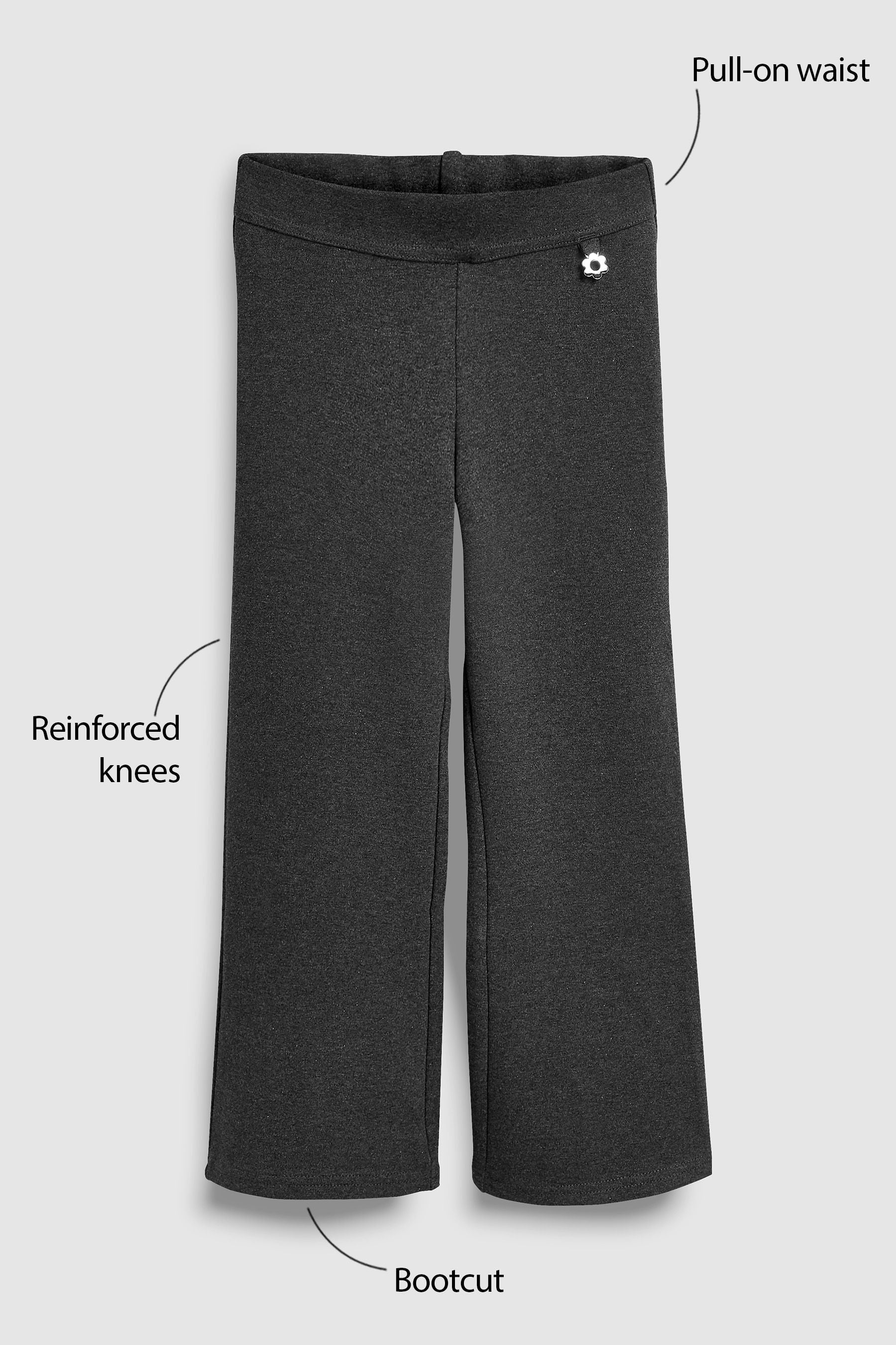 Charcoal Grey Cotton Rich Jersey Stretch Pull-On Boot Cut School Trousers (3-16yrs)