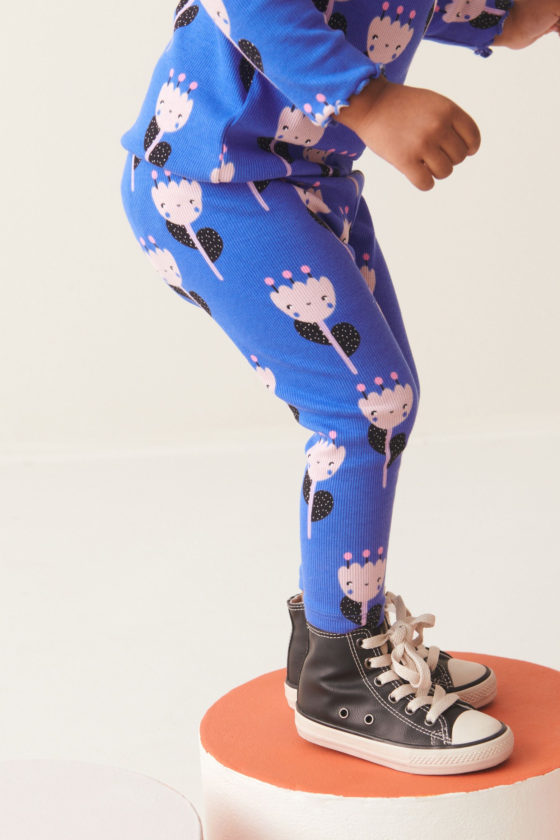 Blue Pink Flower Rib Jersey Leggings (3mths-7yrs)