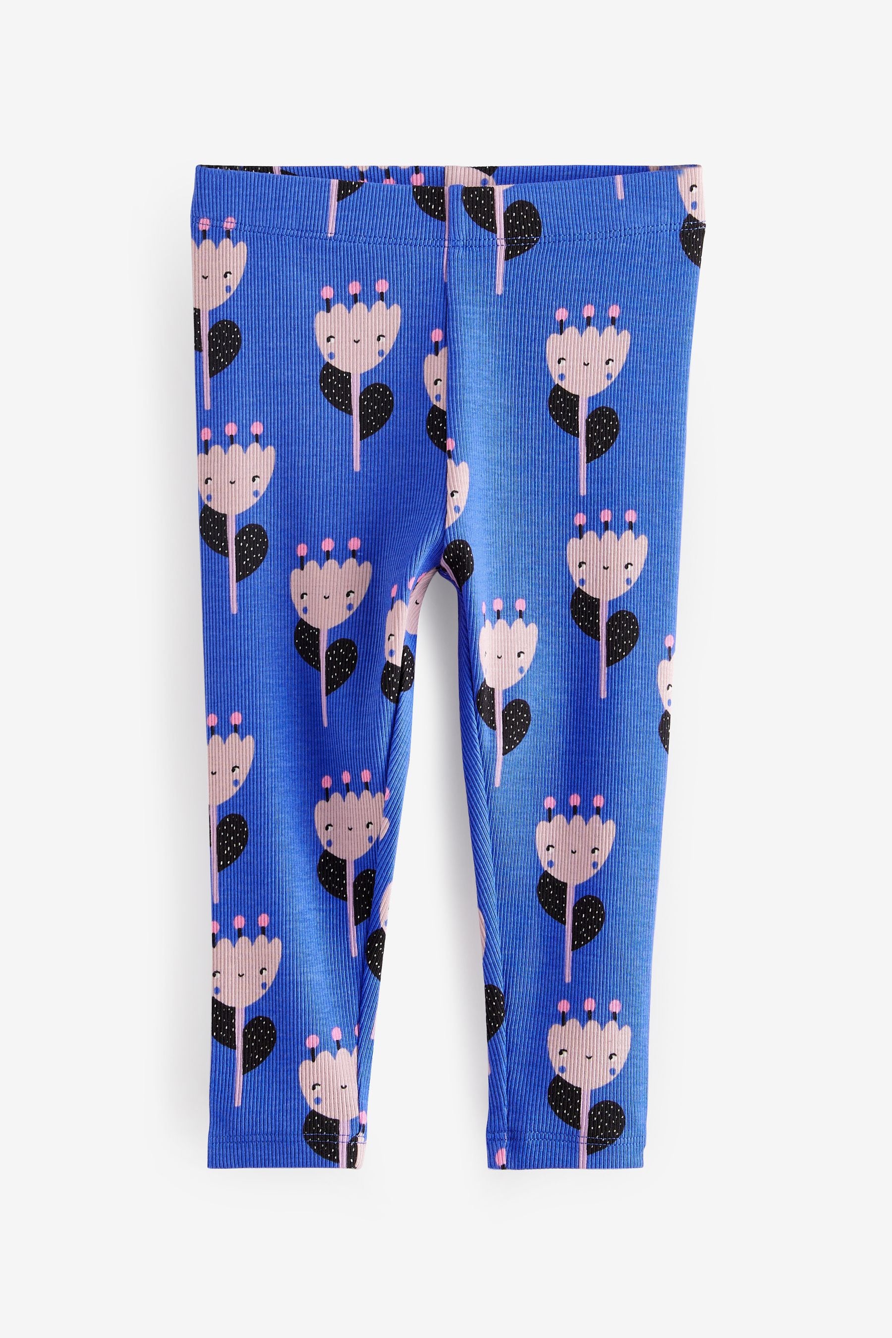 Blue Pink Flower Rib Jersey Leggings (3mths-7yrs)