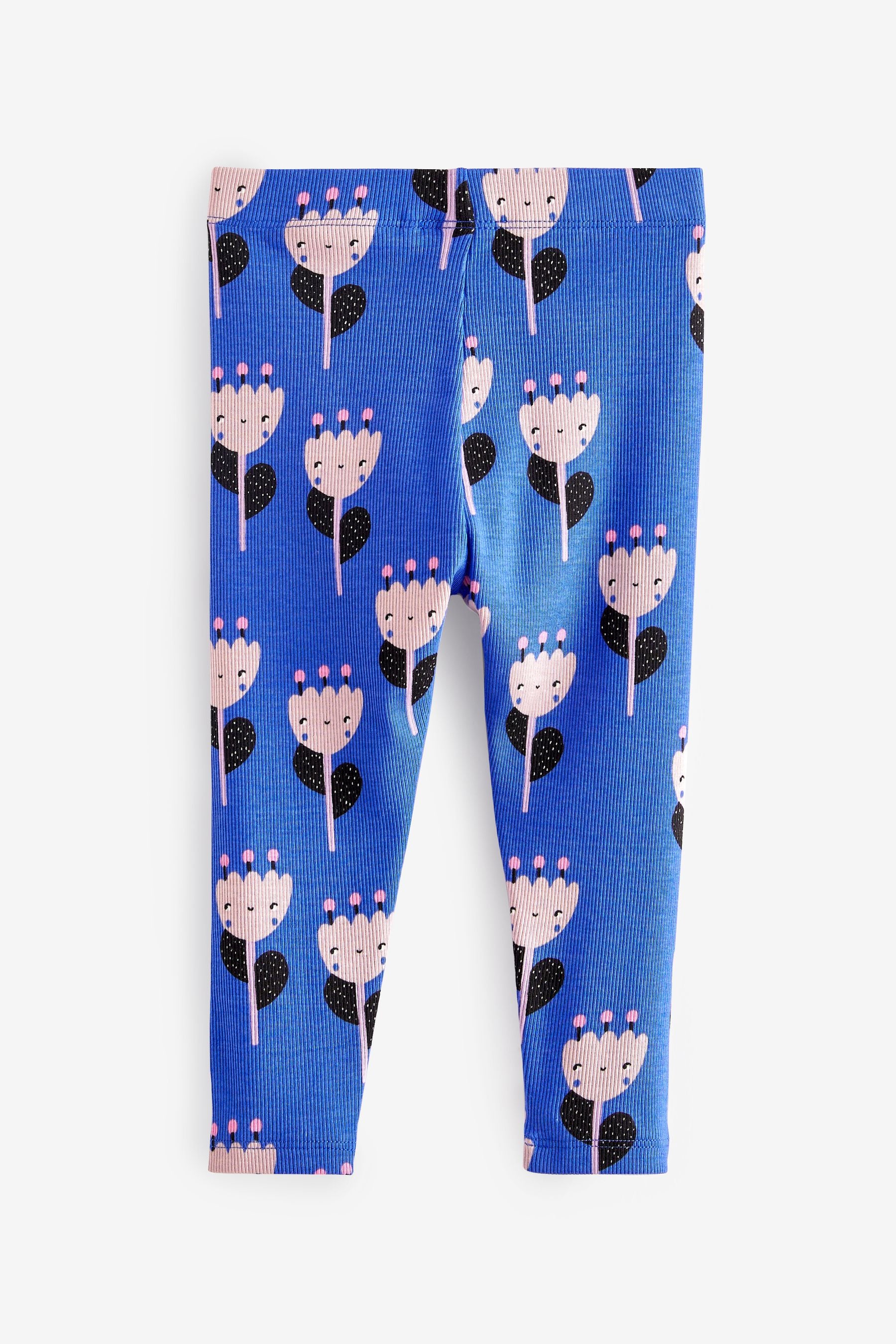 Blue Pink Flower Rib Jersey Leggings (3mths-7yrs)