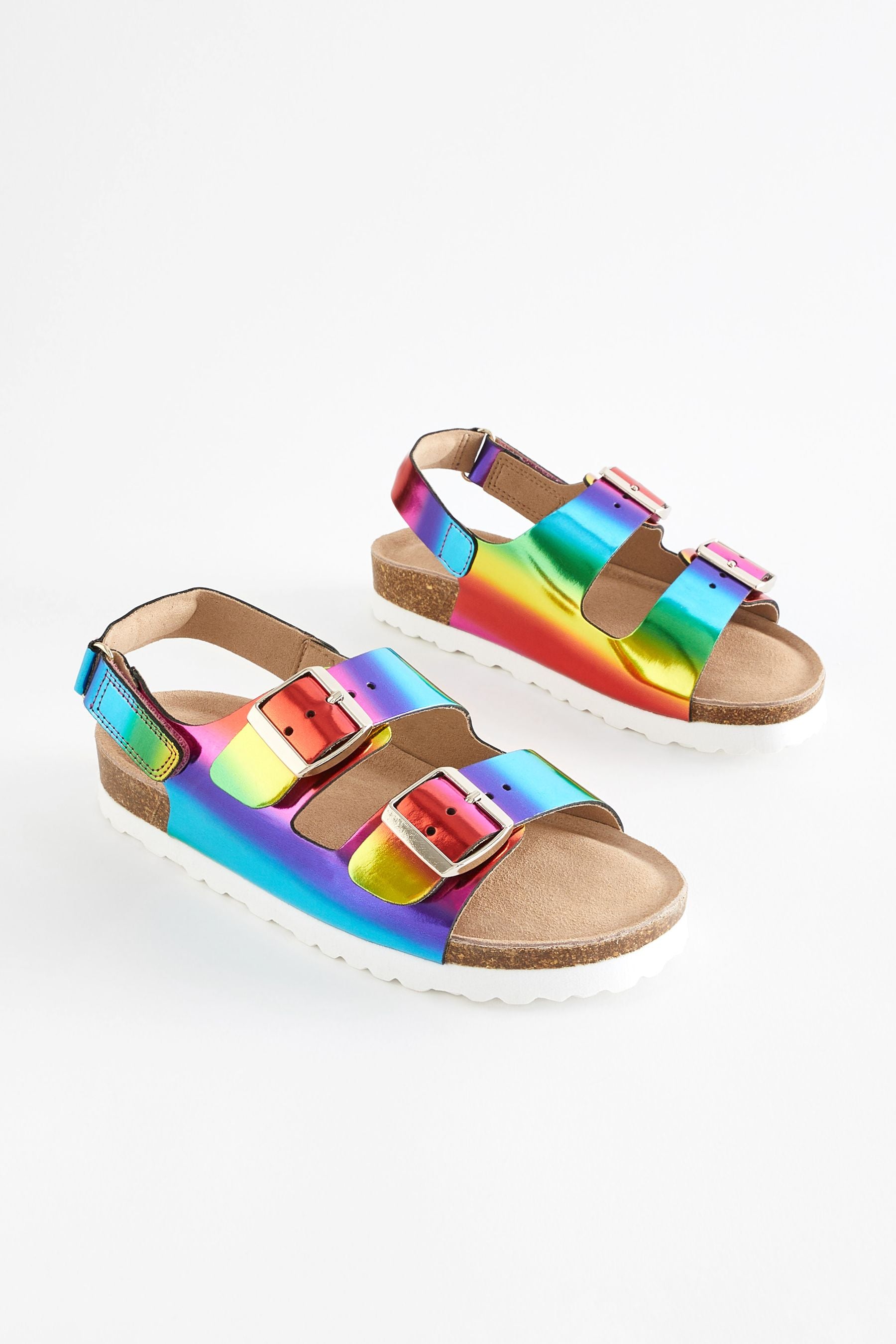 Multicolour Rainbow Leather Two Strap Corkbed Sandals