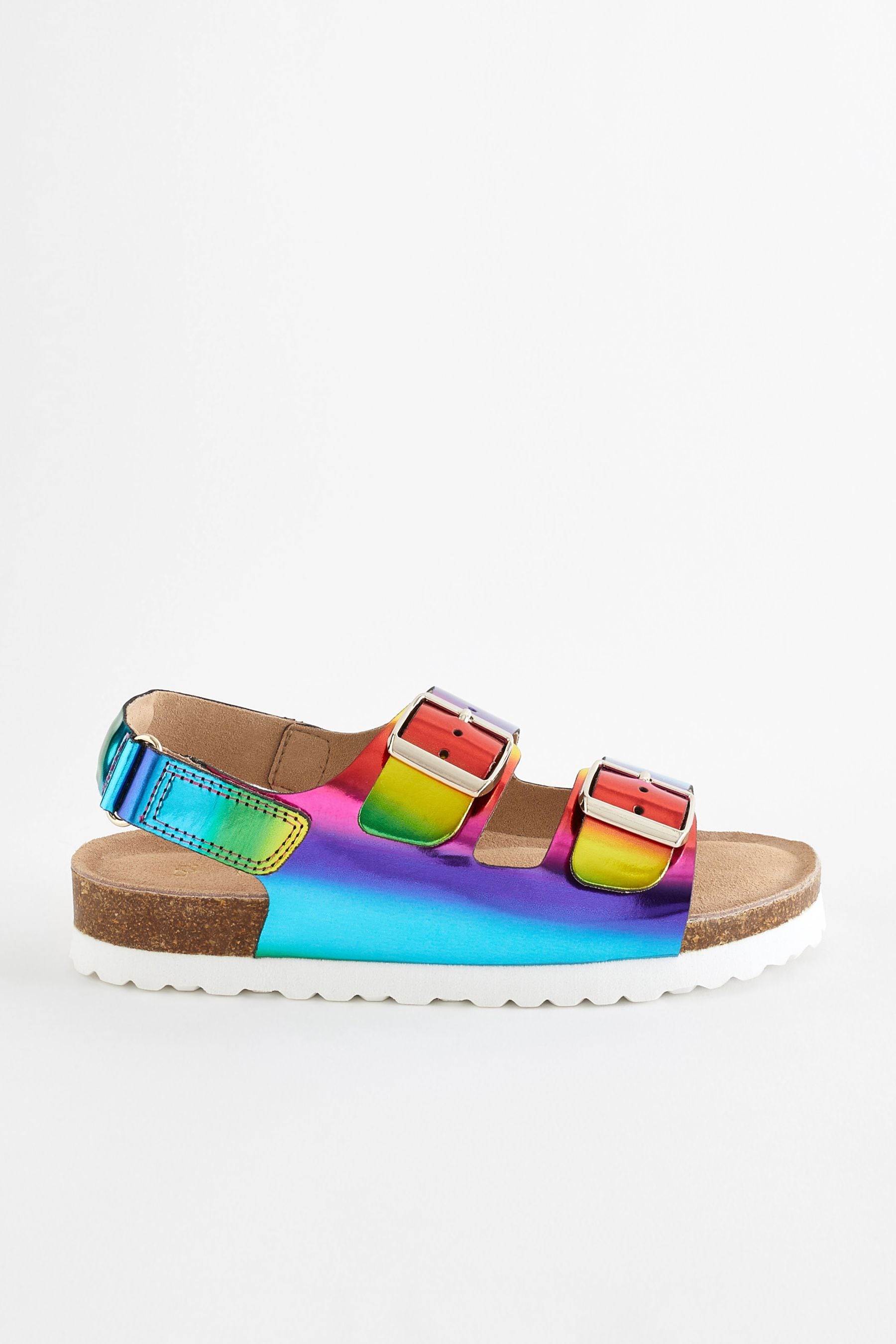 Multicolour Rainbow Leather Two Strap Corkbed Sandals