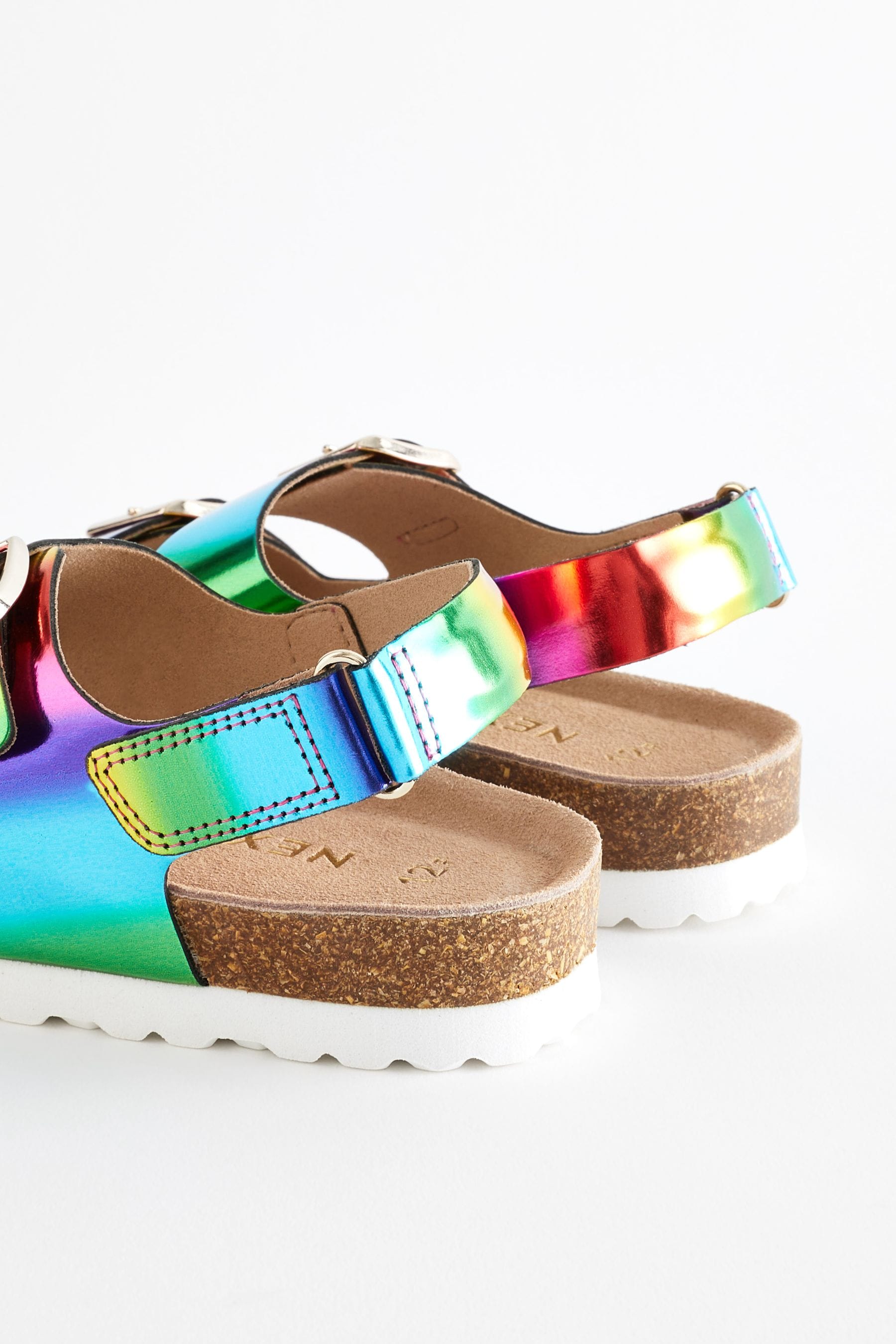 Multicolour Rainbow Leather Two Strap Corkbed Sandals