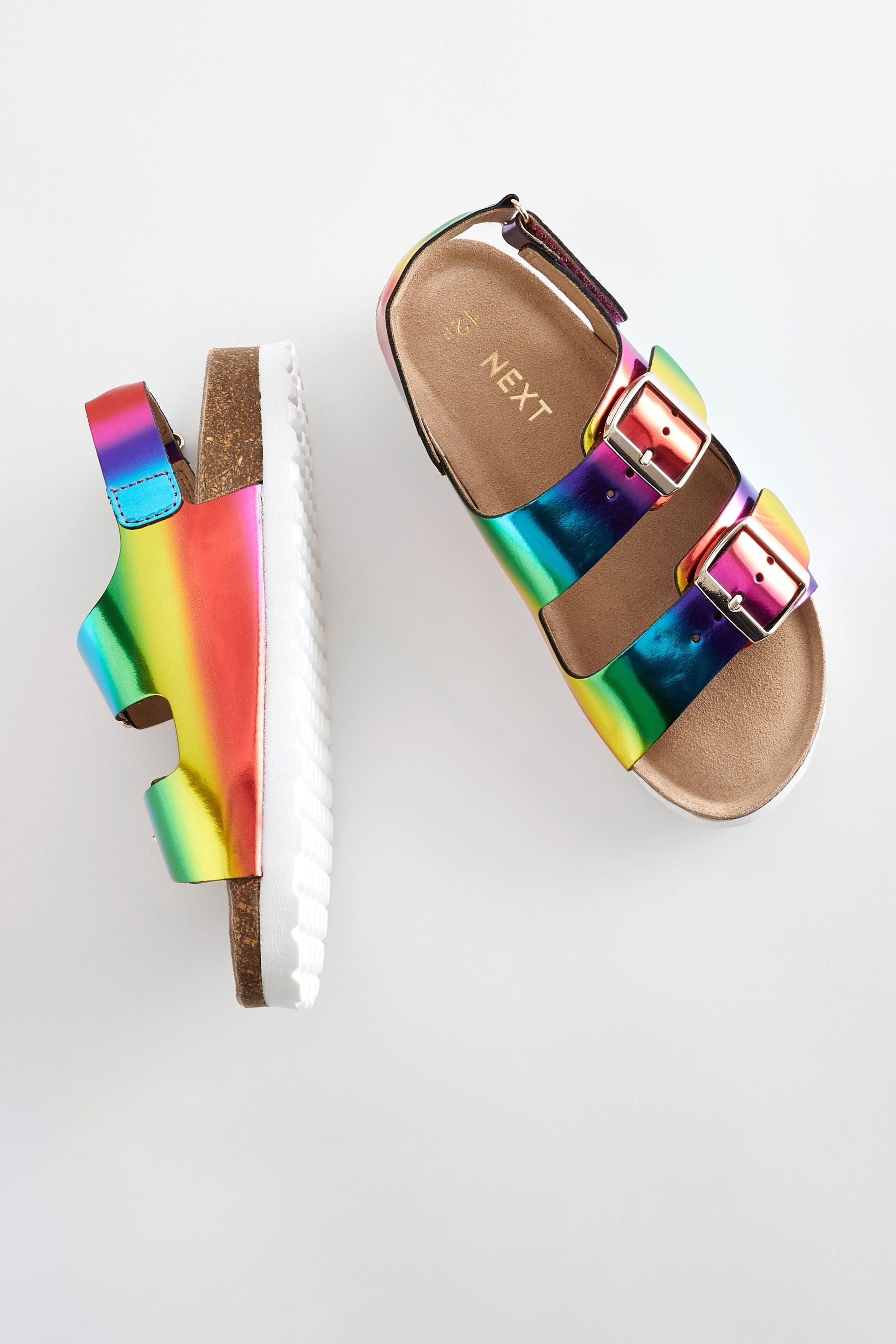 Multicolour Rainbow Leather Standard Fit (F) Two Strap Corkbed Sandals