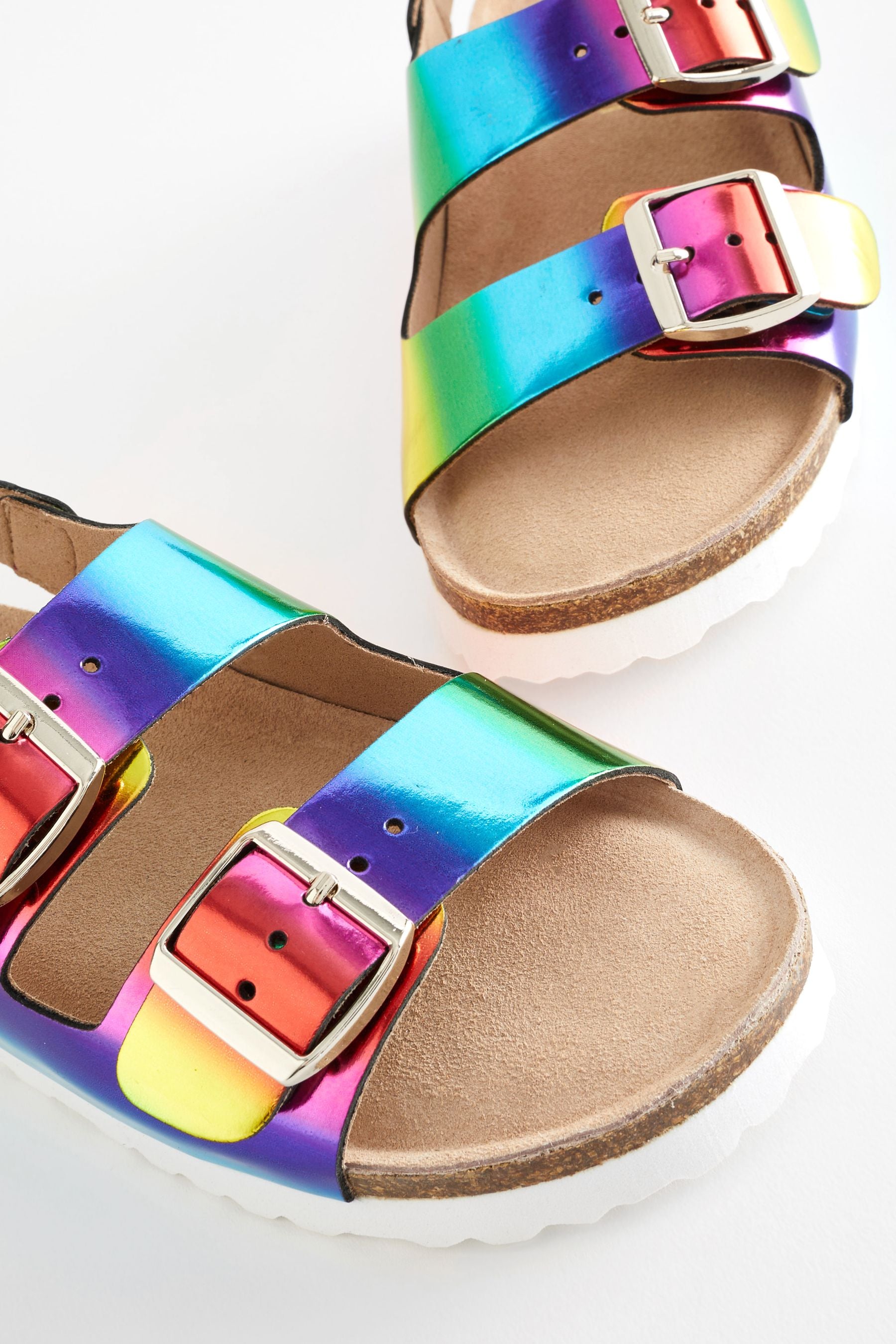 Multicolour Rainbow Leather Two Strap Corkbed Sandals