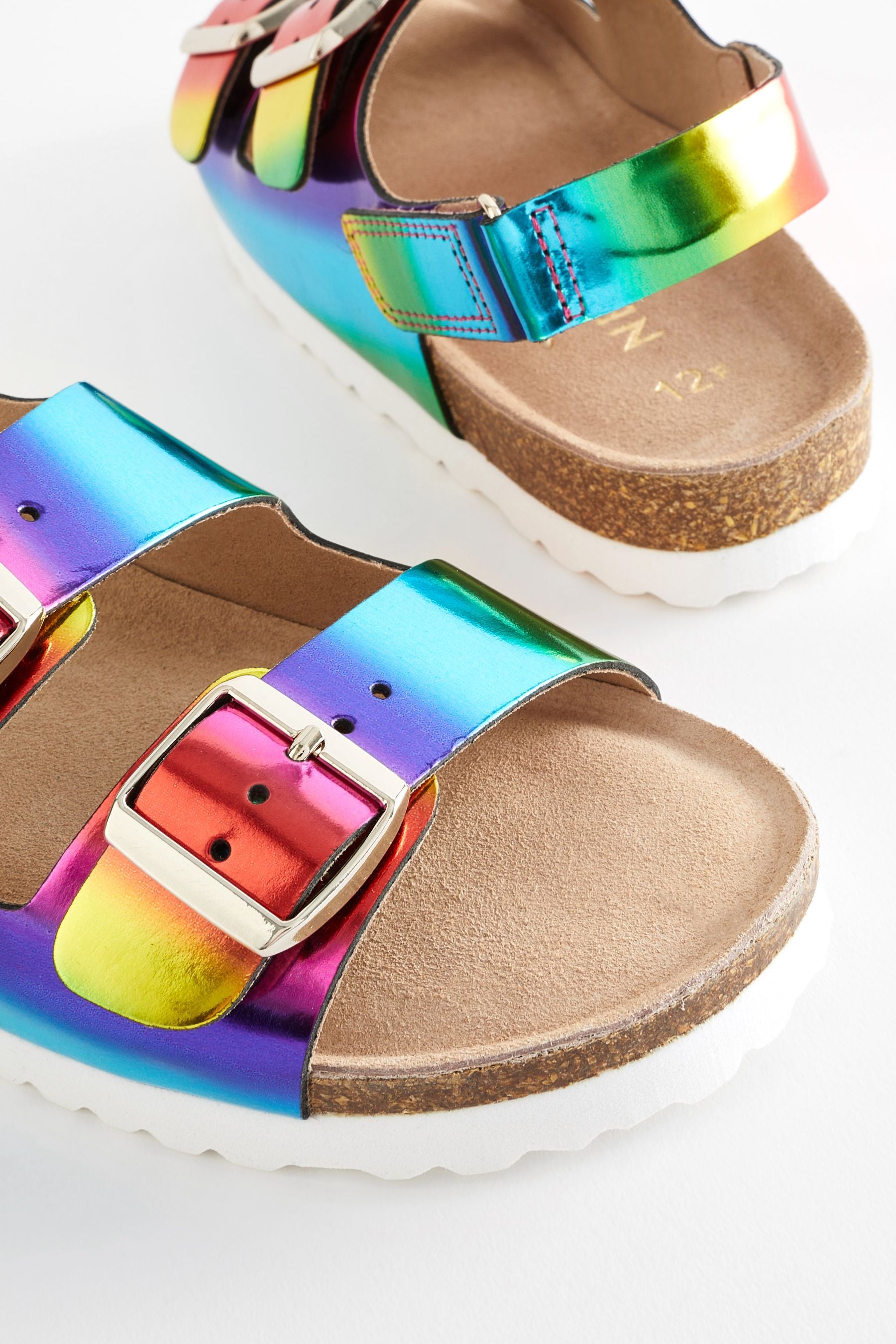 Multicolour Rainbow Leather Standard Fit (F) Two Strap Corkbed Sandals