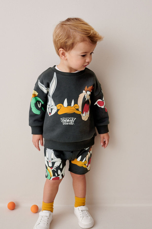 Charcoal Grey Looney Tunes Crew Sweatshirt and Shorts Set (3mths-8yrs)