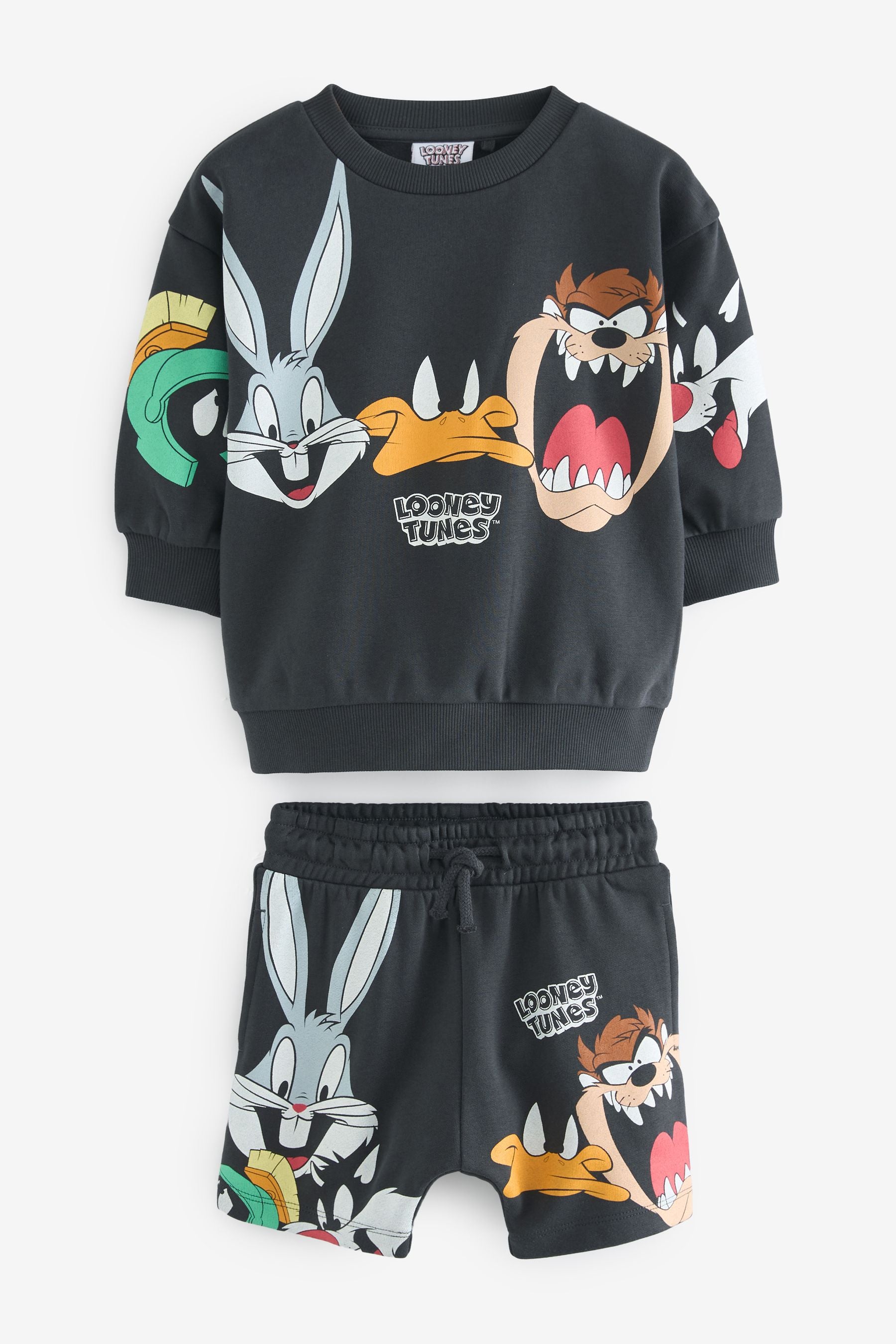 Charcoal Grey Looney Tunes Crew Sweatshirt and Shorts Set (3mths-8yrs)