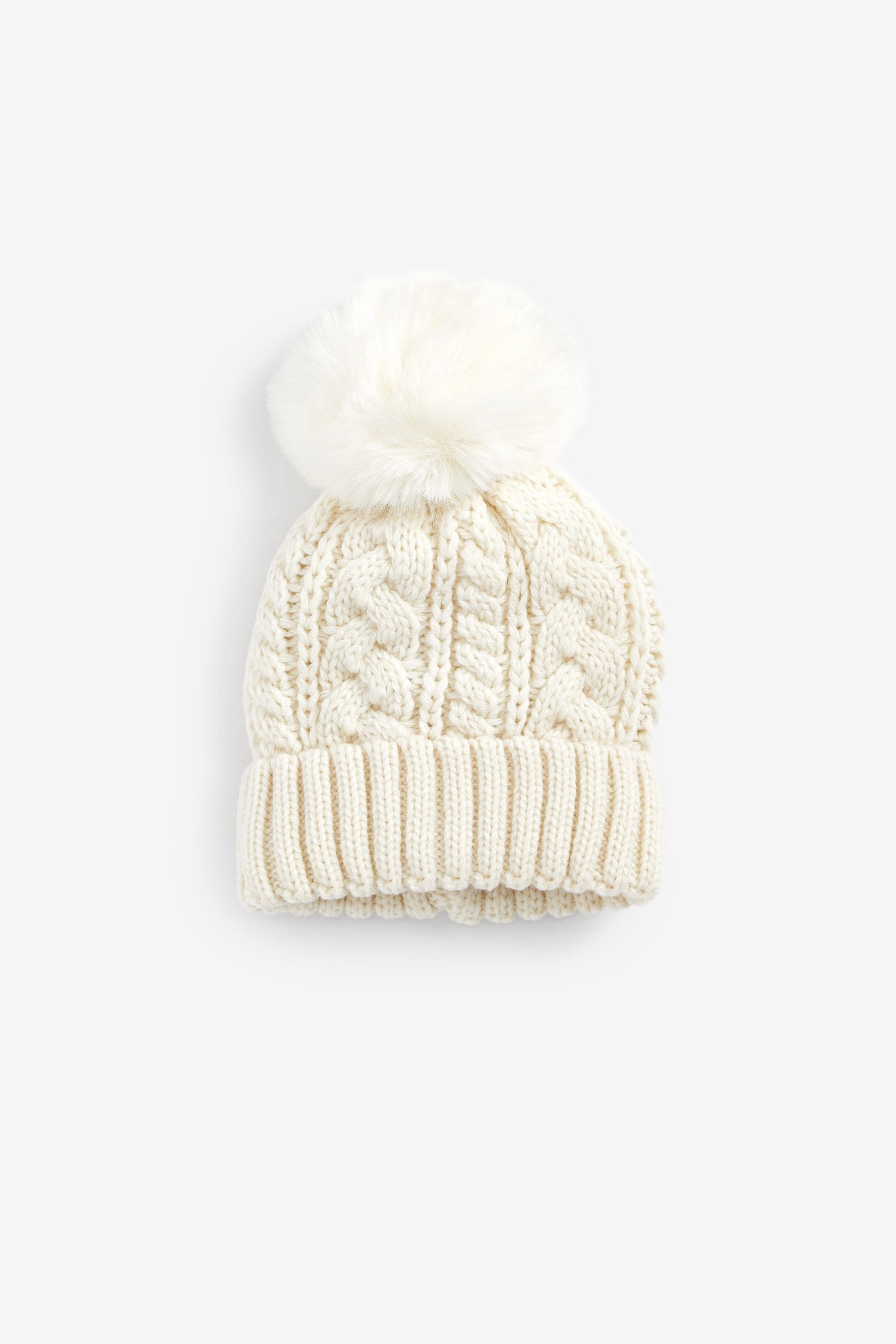 White Cable Knit Pom Pom Beanie Hat (3mths-16yrs)