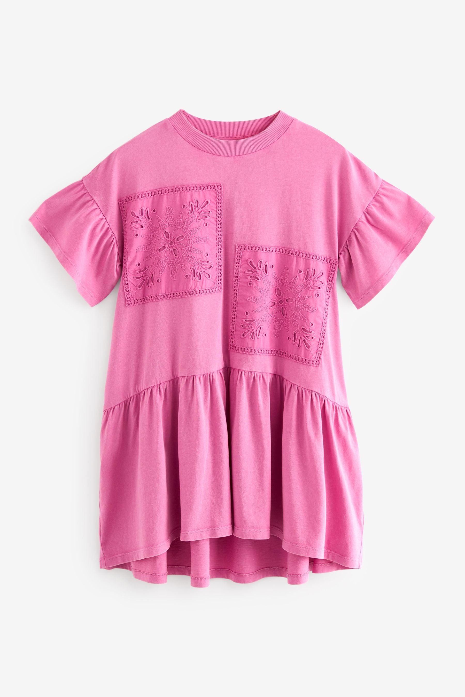 Pink Crochet Embellished Short Sleeve Jersey Dress (3-16yrs)