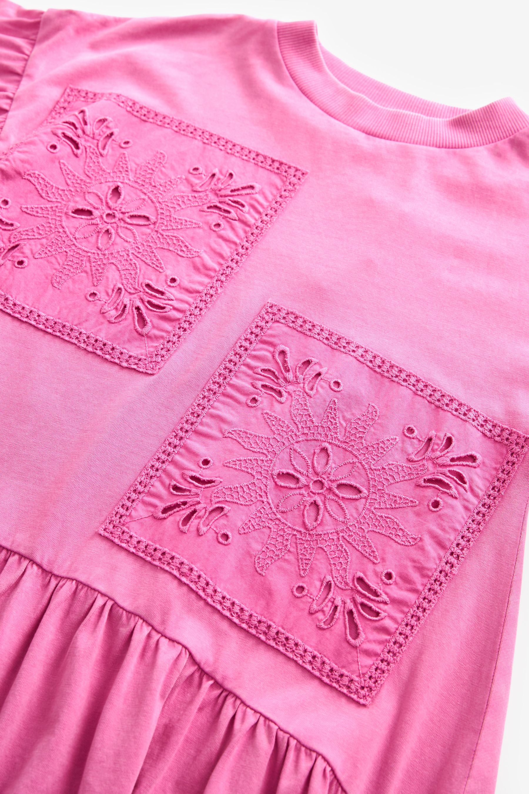 Pink Crochet Embellished Short Sleeve Jersey Dress (3-16yrs)