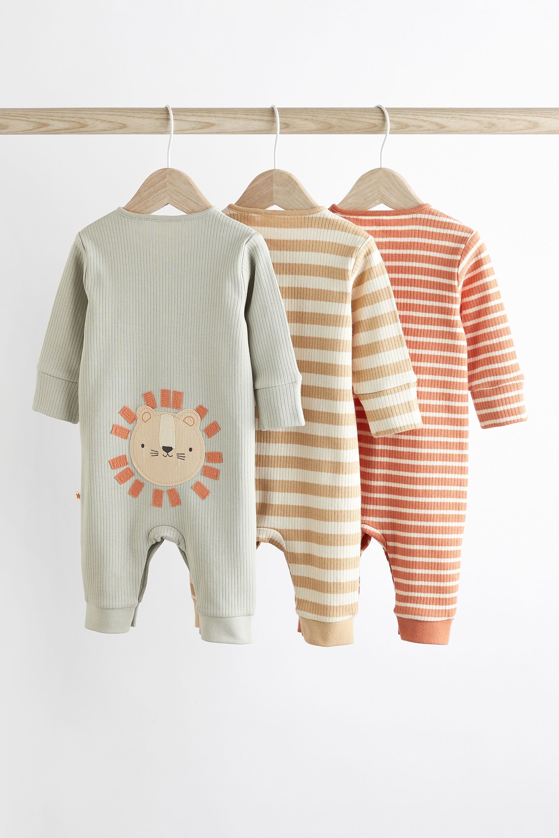 Neutral Lion Printed Baby Sleepsuits 3 Pack (0mths-3yrs)