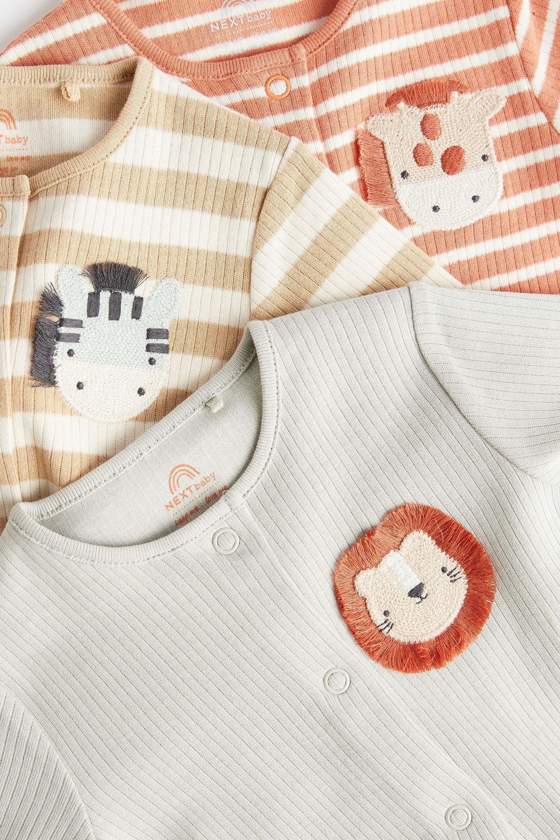 Neutral Lion Printed Baby Sleepsuits 3 Pack (0mths-3yrs)