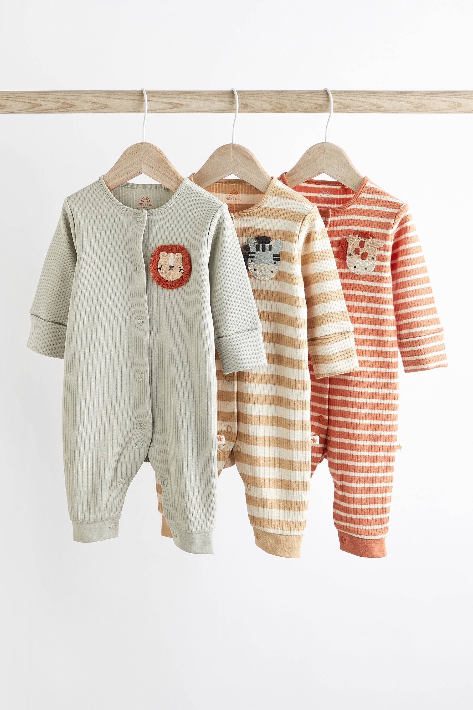 Neutral Lion Printed Baby Sleepsuits 3 Pack (0mths-3yrs)