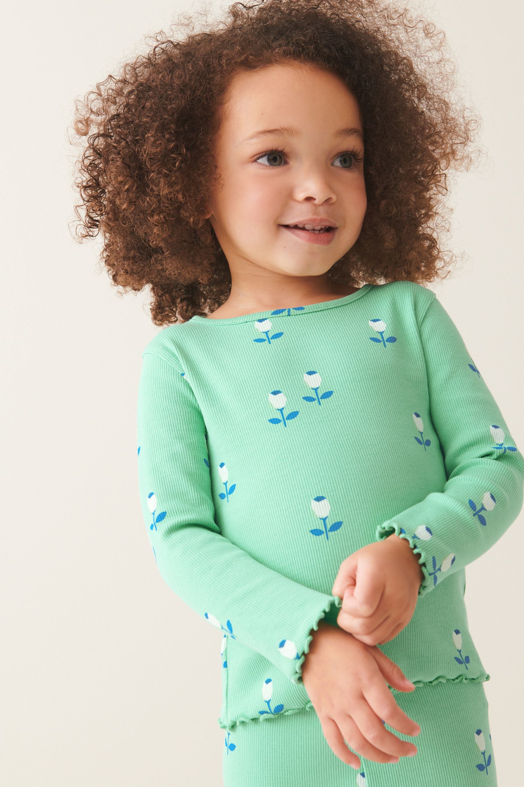 Green Flower T-Shirt Cotton-Rich Long Sleeve Rib T-Shirt (3mths-7yrs)