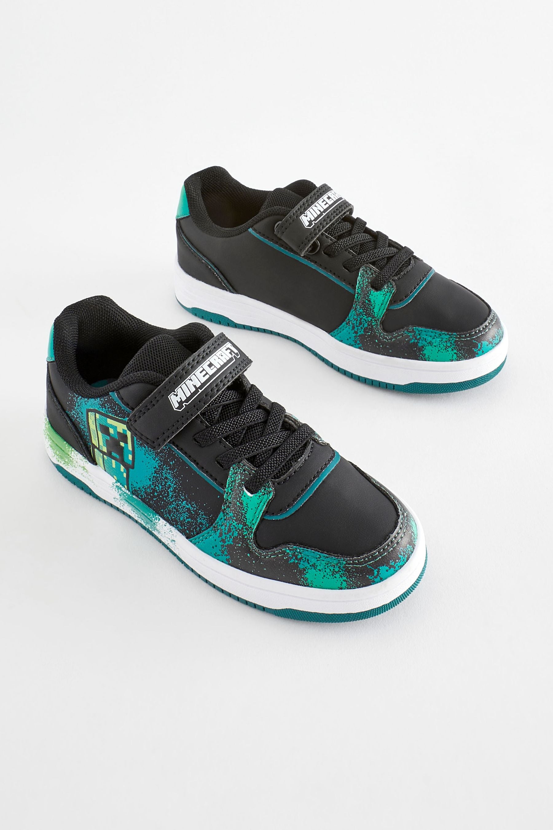 Black/Green Minecraft One Strap Elastic Lace Trainers