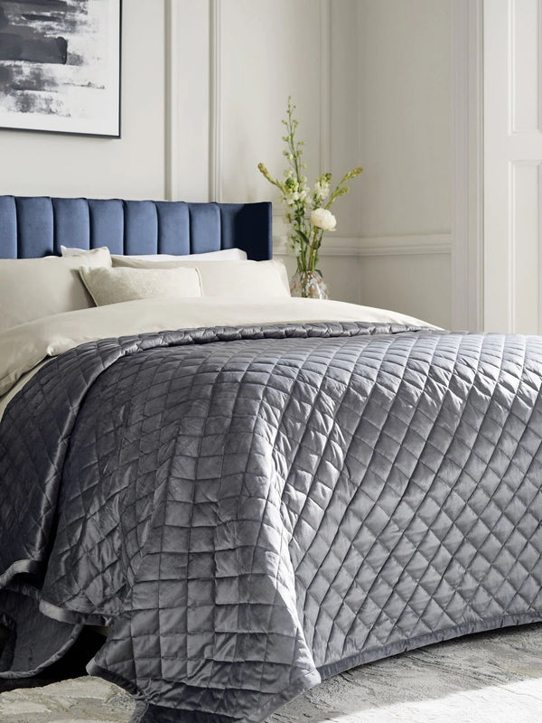 Charcoal Grey Hamilton Velvet Quilted Bedspread