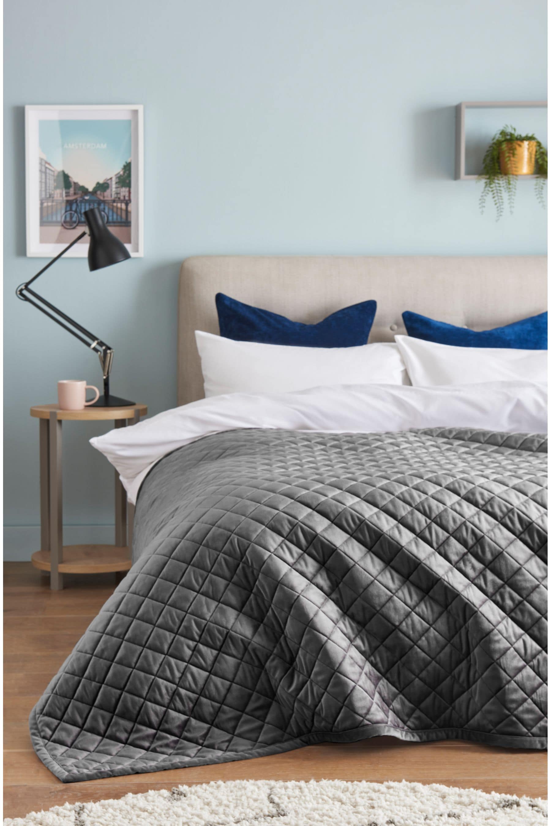 Charcoal Grey Hamilton Velvet Quilted Bedspread