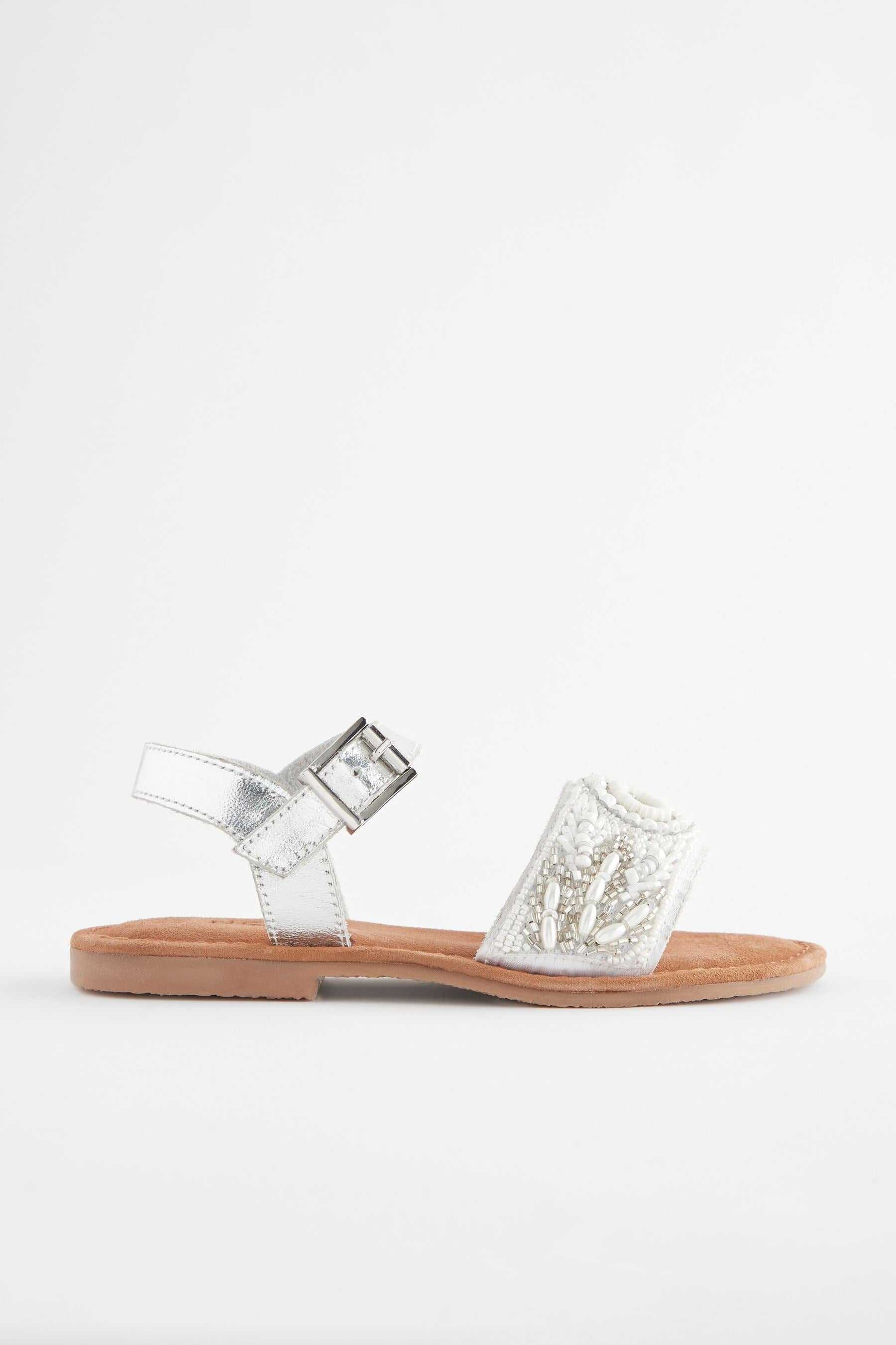 White Beaded Leather Occasion Sandals