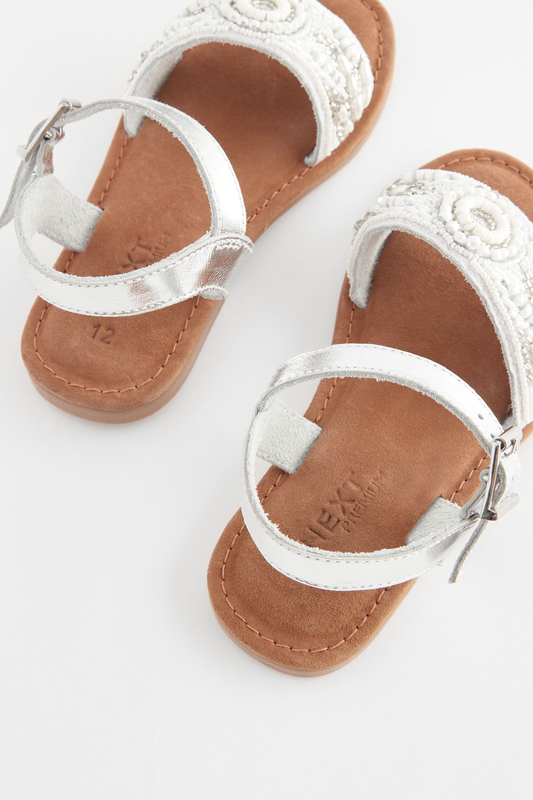 White Beaded Leather Occasion Sandals