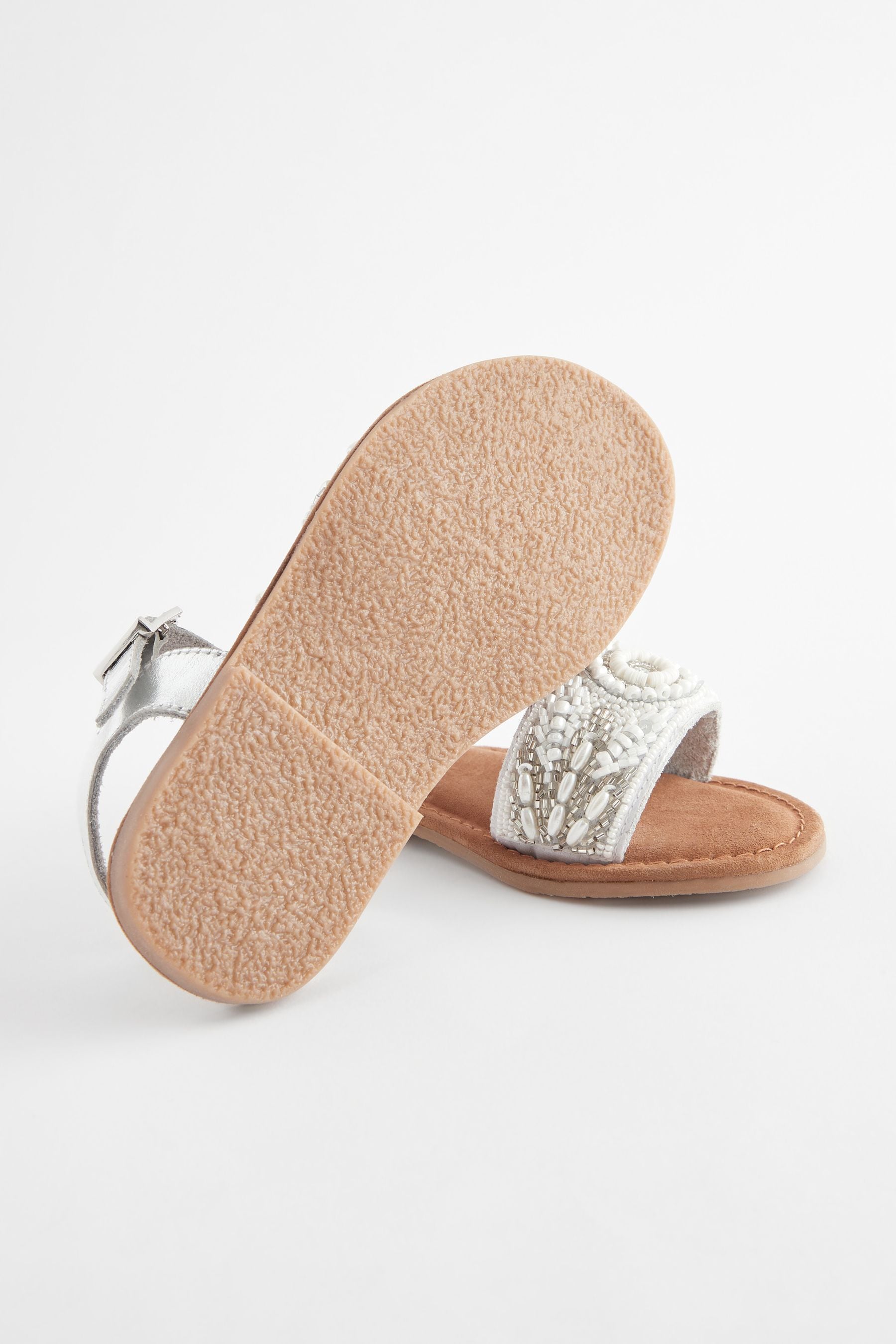 White Beaded Leather Occasion Sandals