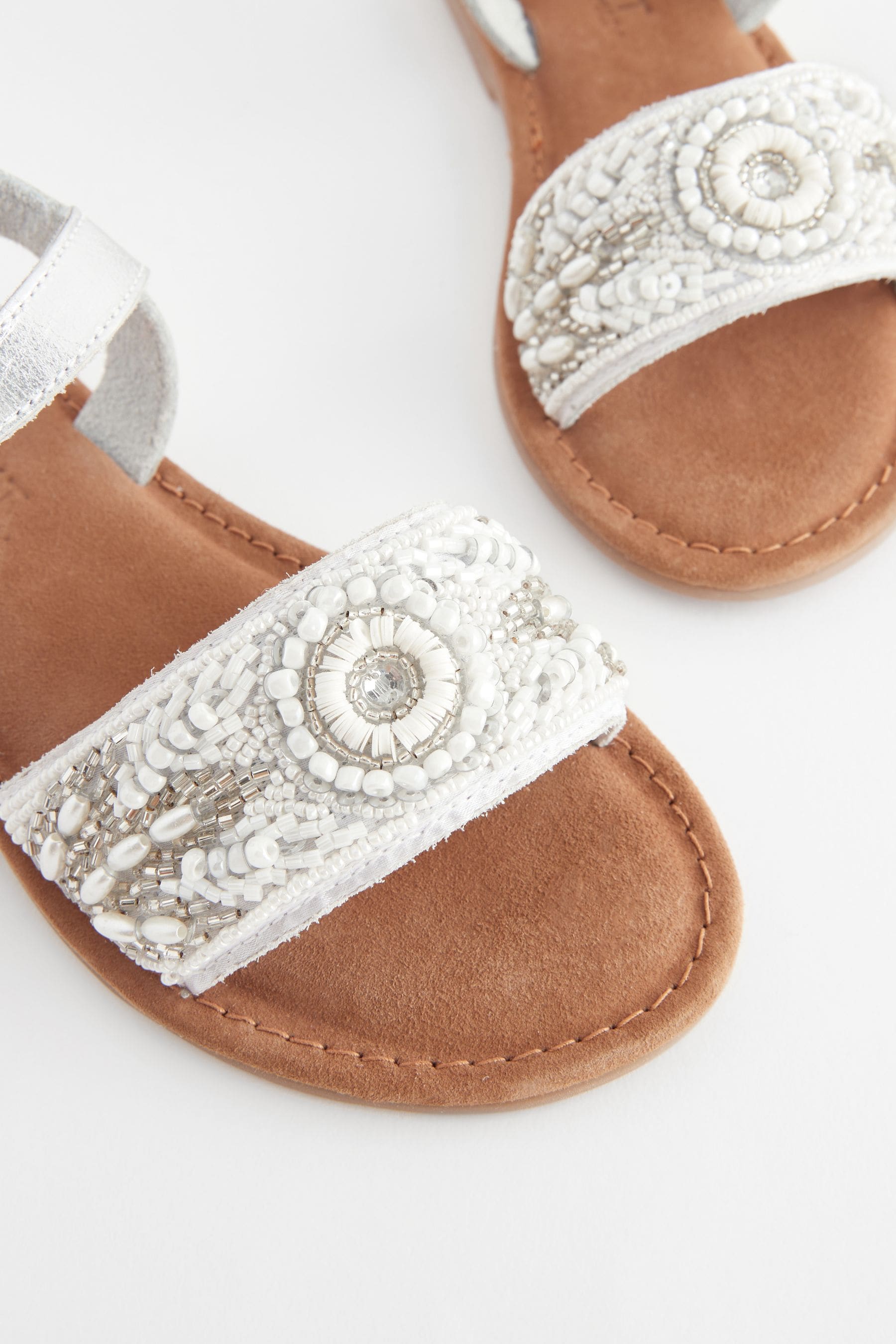 White Beaded Leather Occasion Sandals