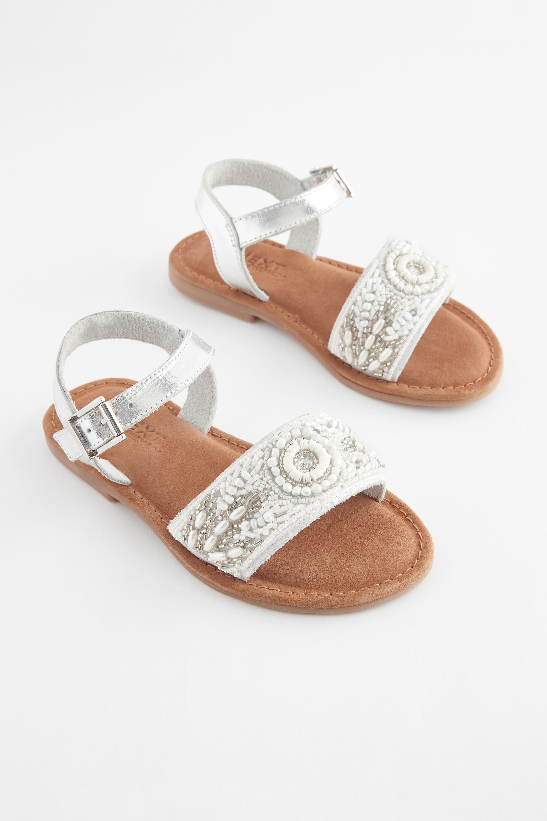 White Beaded Leather Occasion Sandals