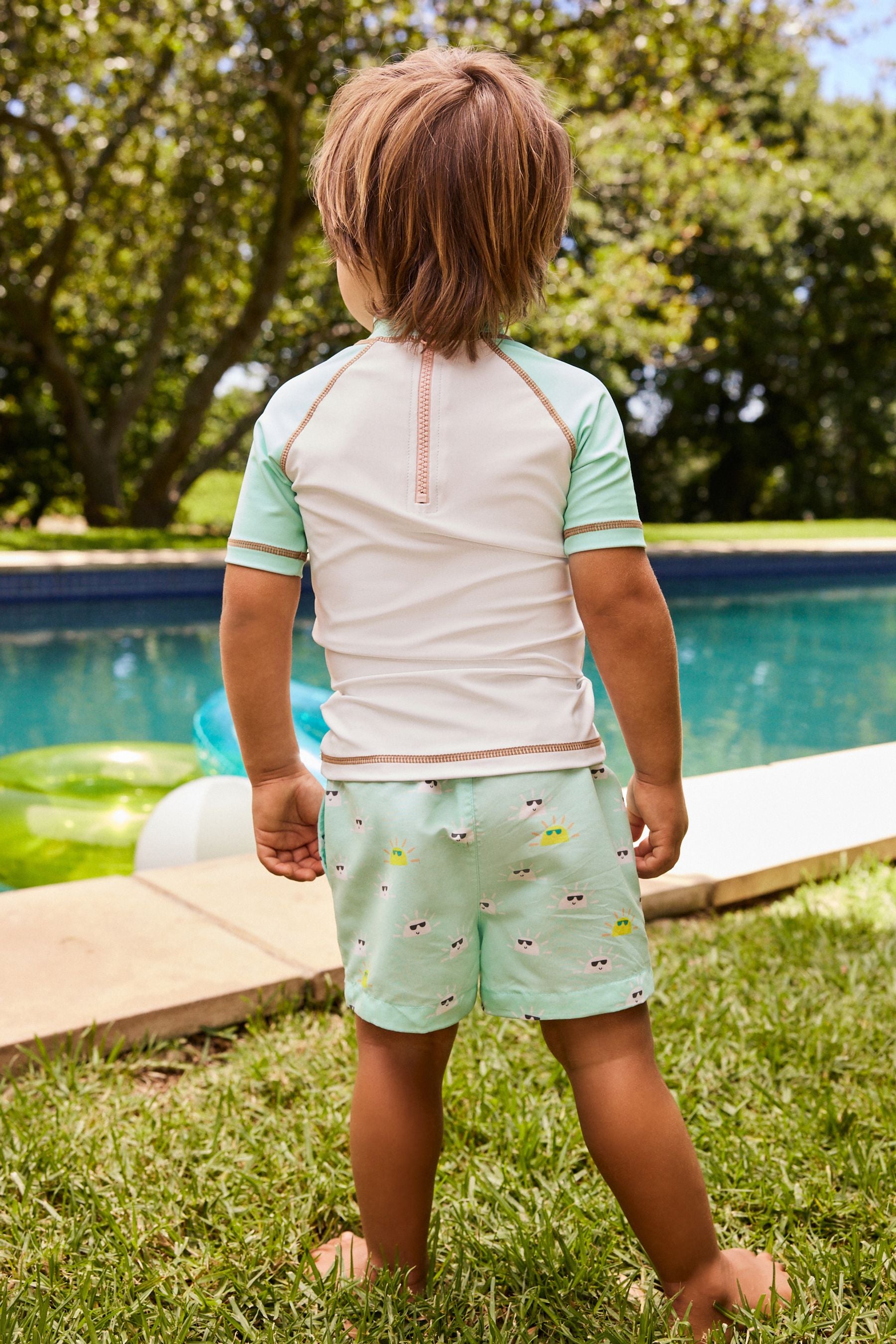 Green/White Smiles Sunsafe Top and Shorts Set (3mths-7yrs)