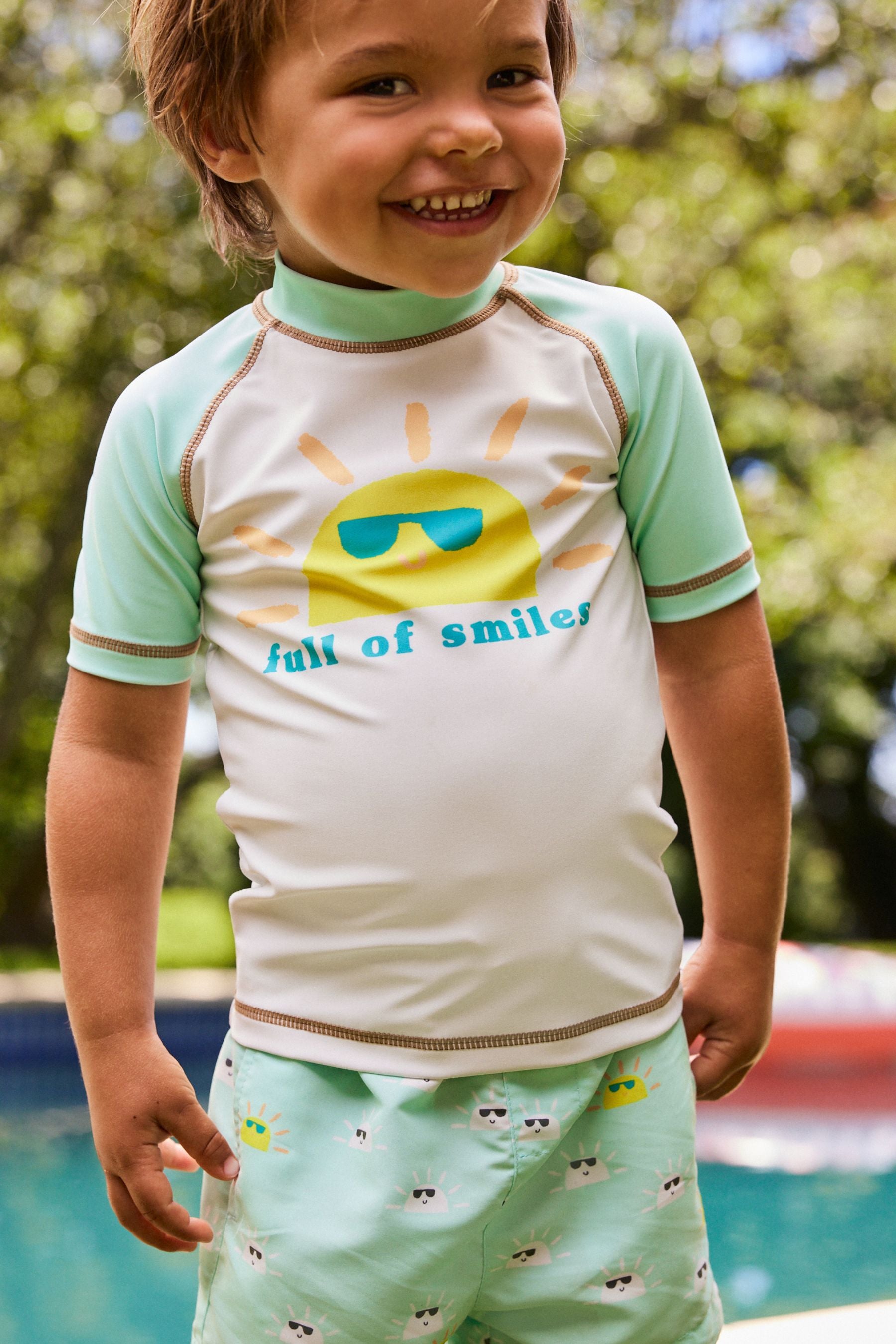 Green/White Smiles Sunsafe Top and Shorts Set (3mths-7yrs)