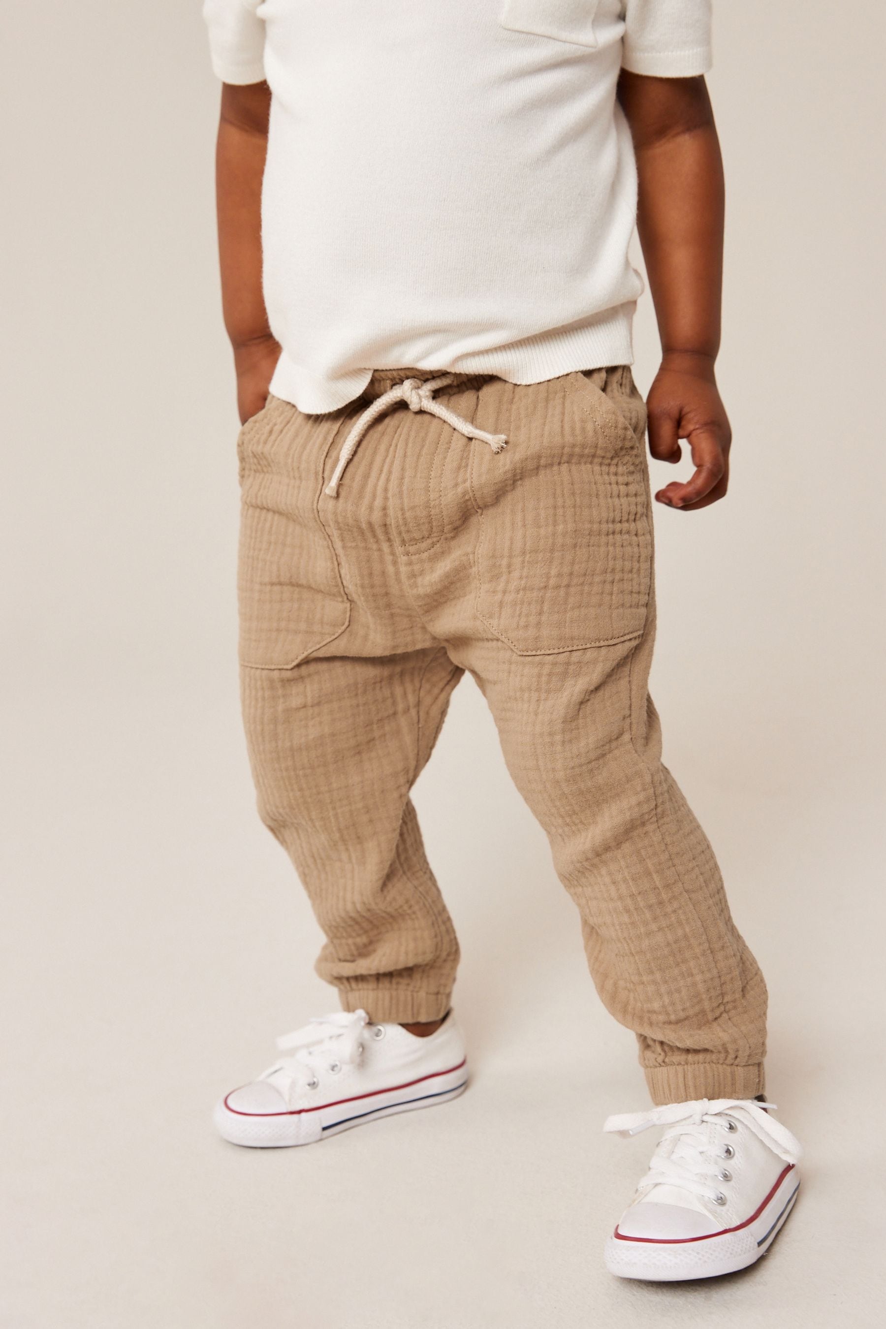 Tan Brown Soft Textured Cotton Trousers (3mths-7yrs)