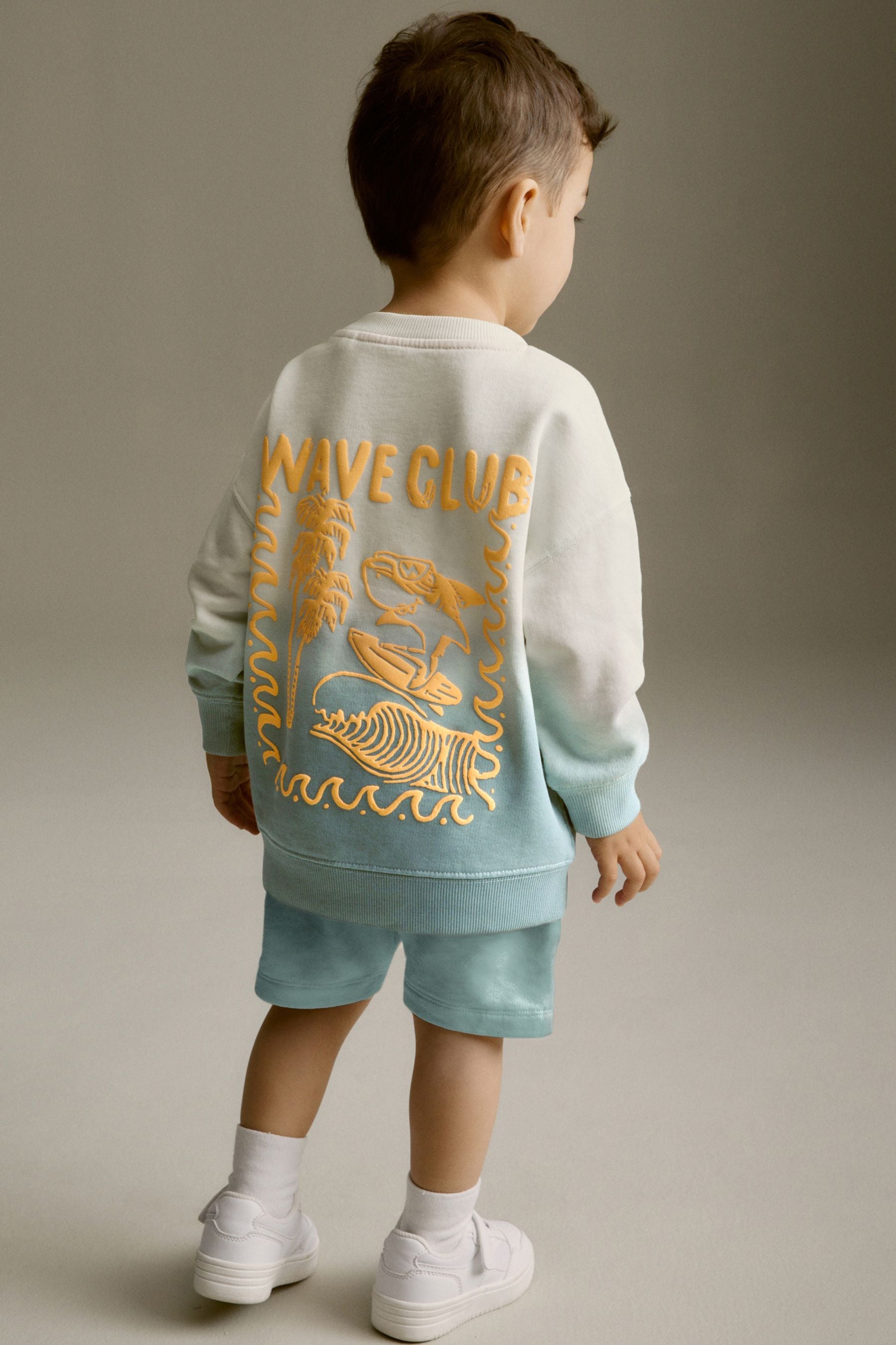 Light Blue Dip Dye Backprint 100% Cotton Sweatshirt and Shorts Set (3mths-7yrs)