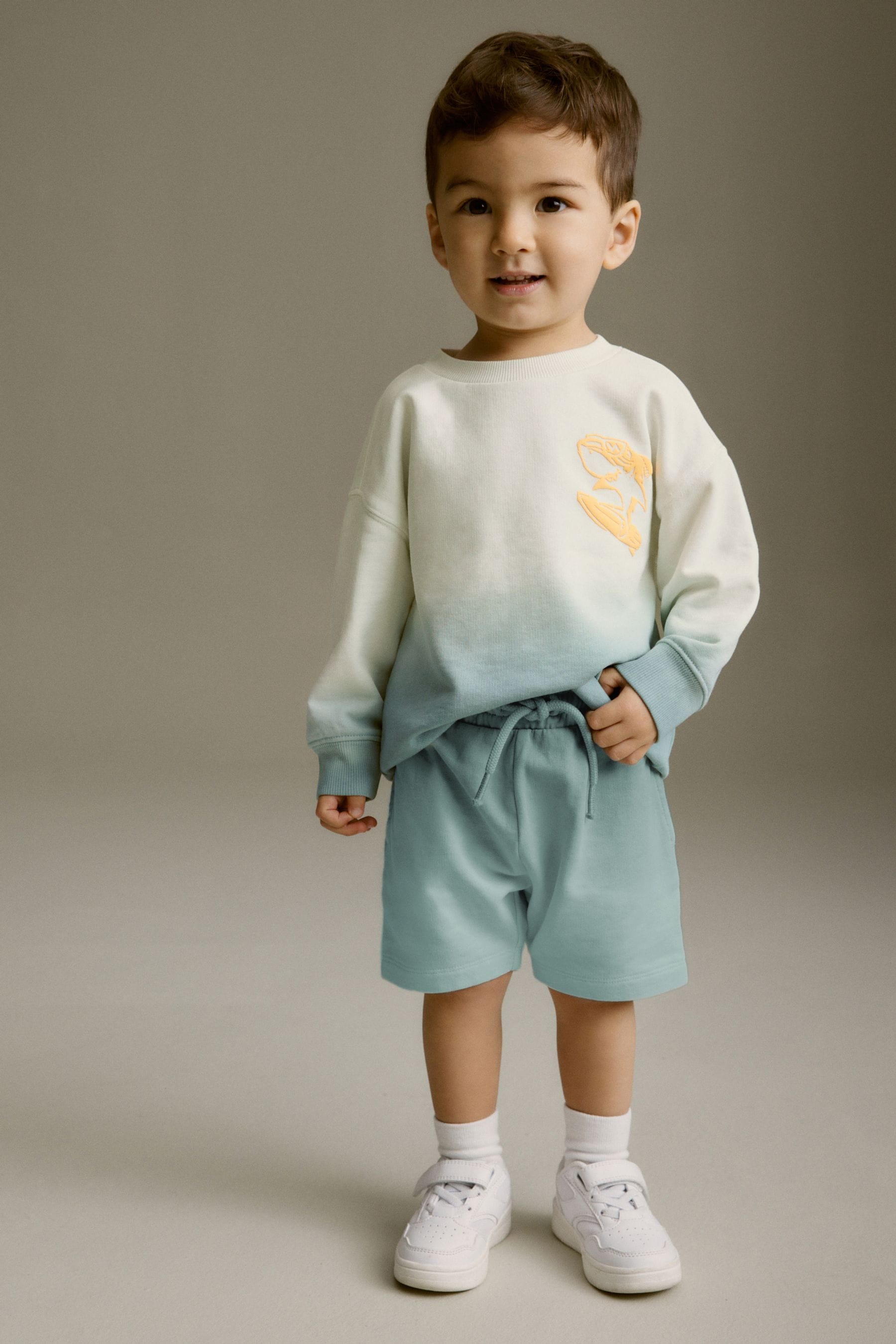 Light Blue Dip Dye Backprint 100% Cotton Sweatshirt and Shorts Set (3mths-7yrs)