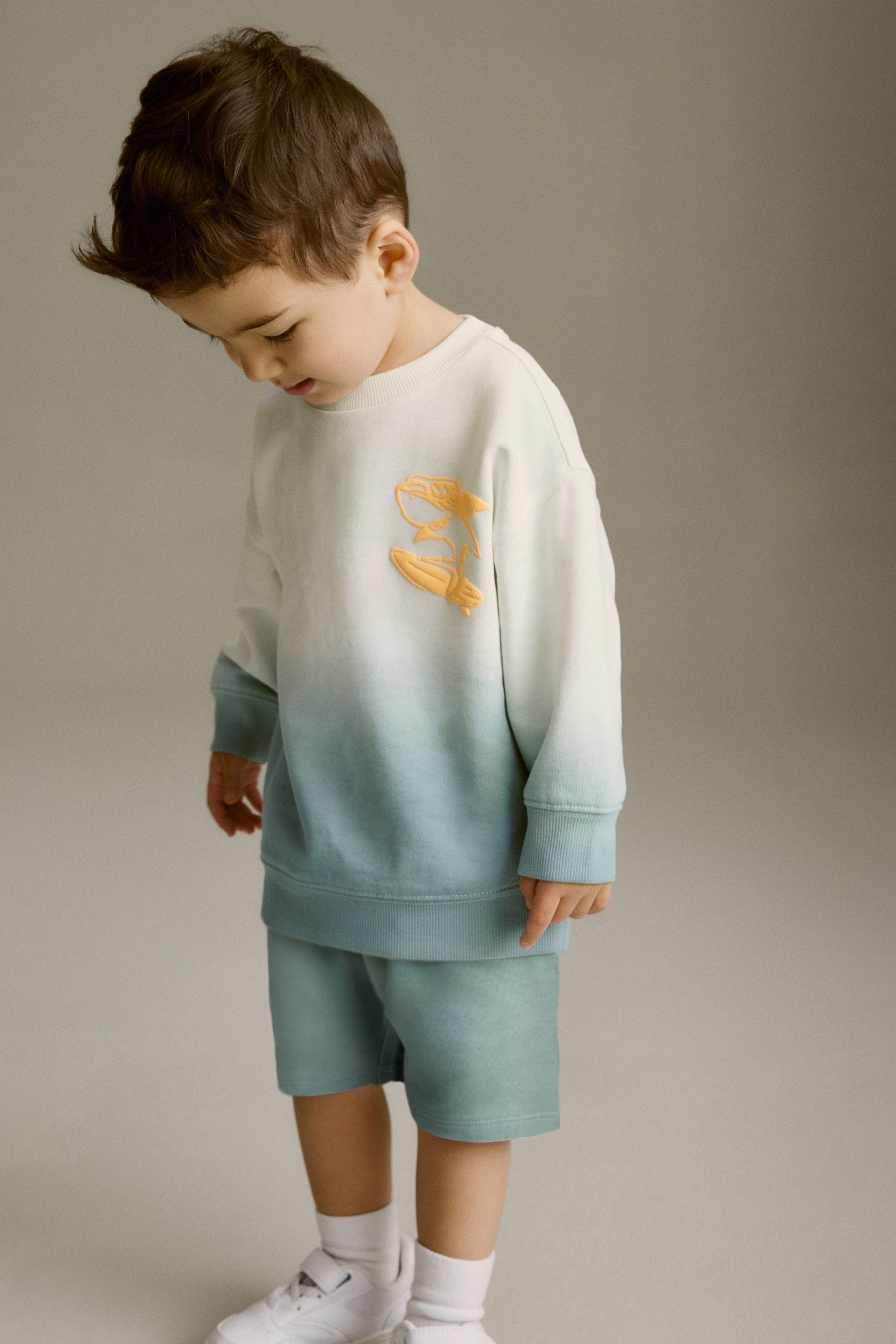 Light Blue Dip Dye Backprint 100% Cotton Sweatshirt and Shorts Set (3mths-7yrs)