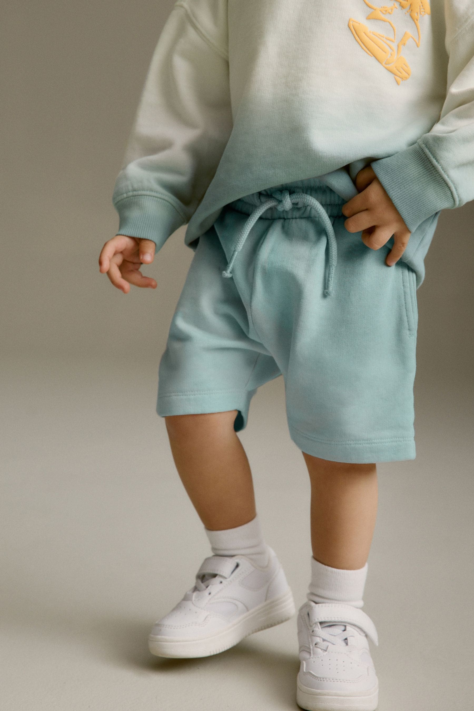 Light Blue Dip Dye Backprint 100% Cotton Sweatshirt and Shorts Set (3mths-7yrs)