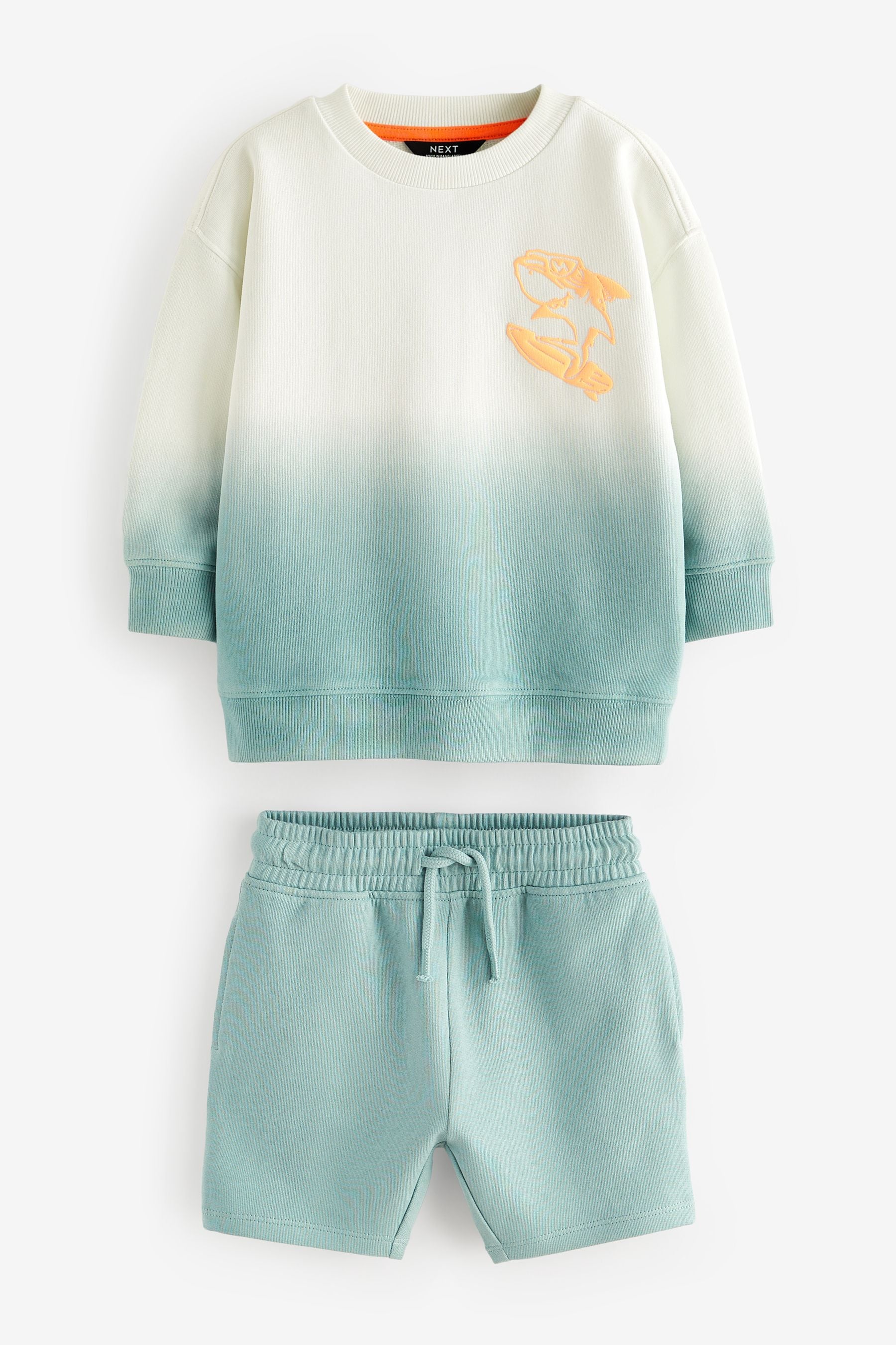 Light Blue Dip Dye Backprint 100% Cotton Sweatshirt and Shorts Set (3mths-7yrs)