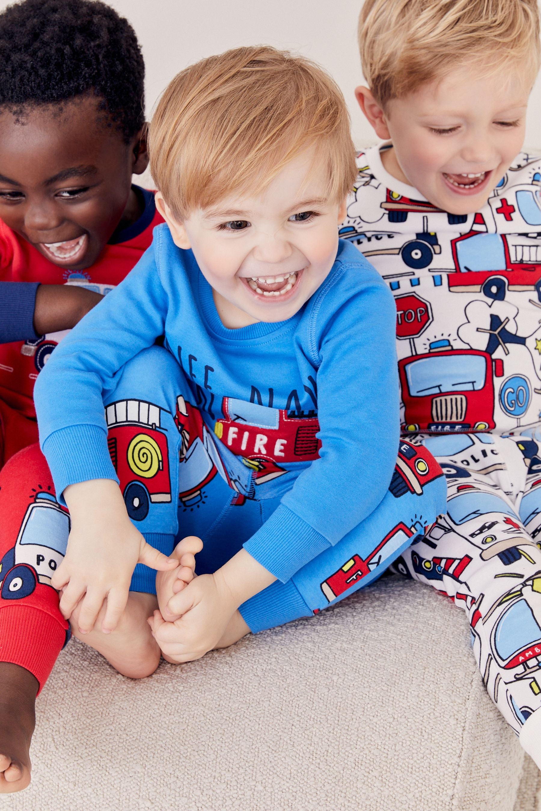 Red/Blue Emergency Vehicles 3 Pack Long Sleeve Pyjamas Set (9mths-8yrs)