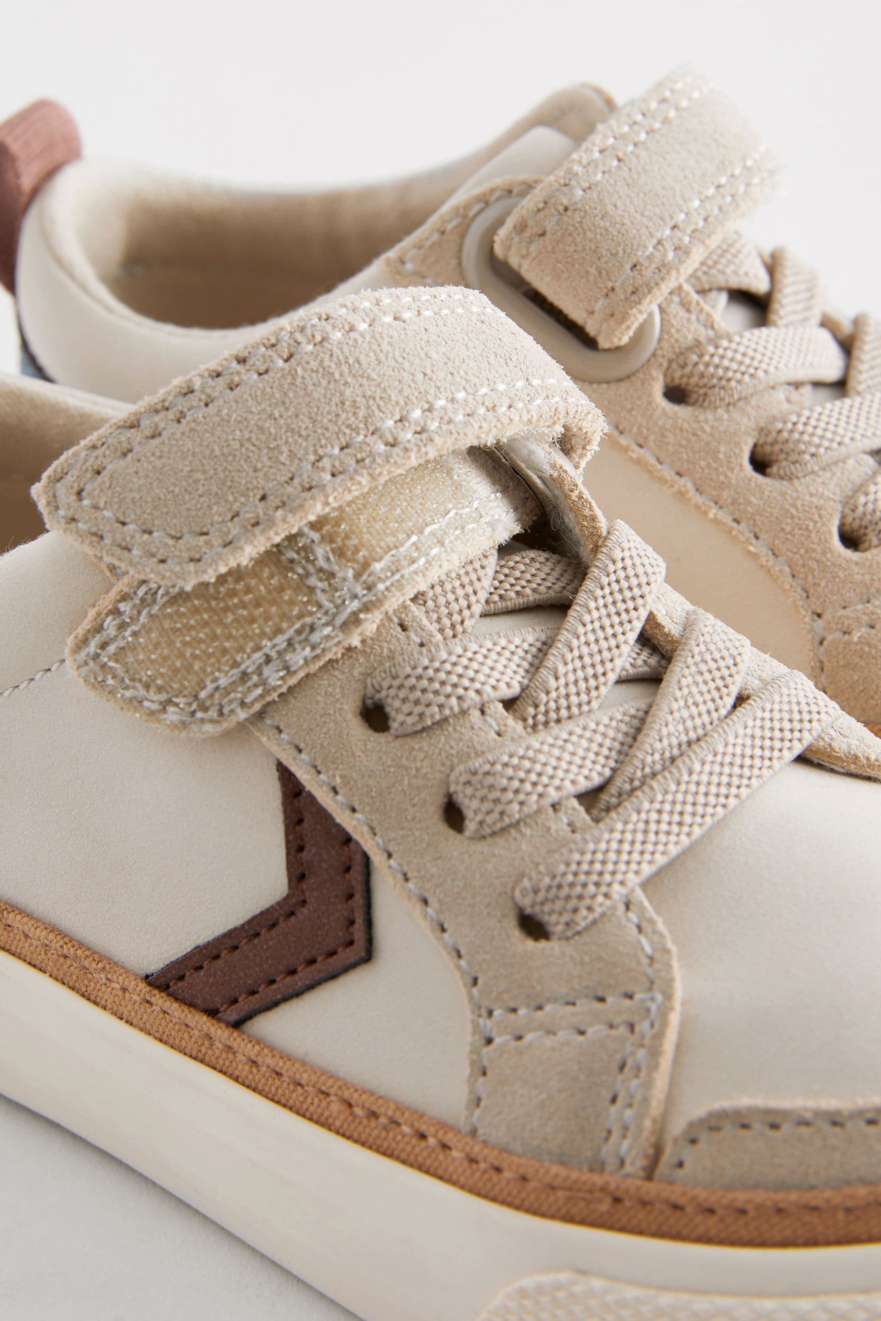 Neutral Beige Wide Fit (G) Touch Fastening Chevron Trainers