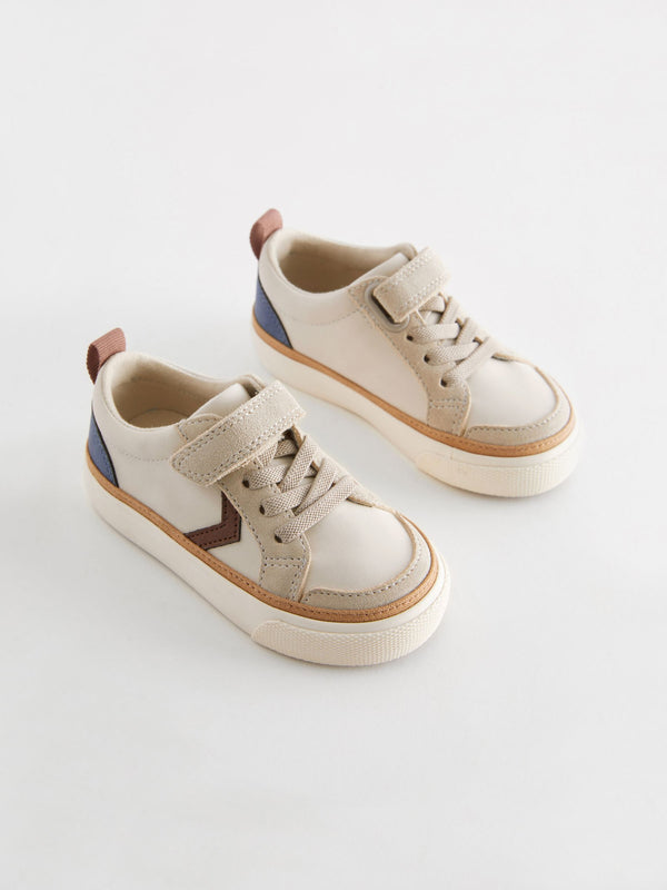 Neutral Beige Touch Fastening Chevron Trainers