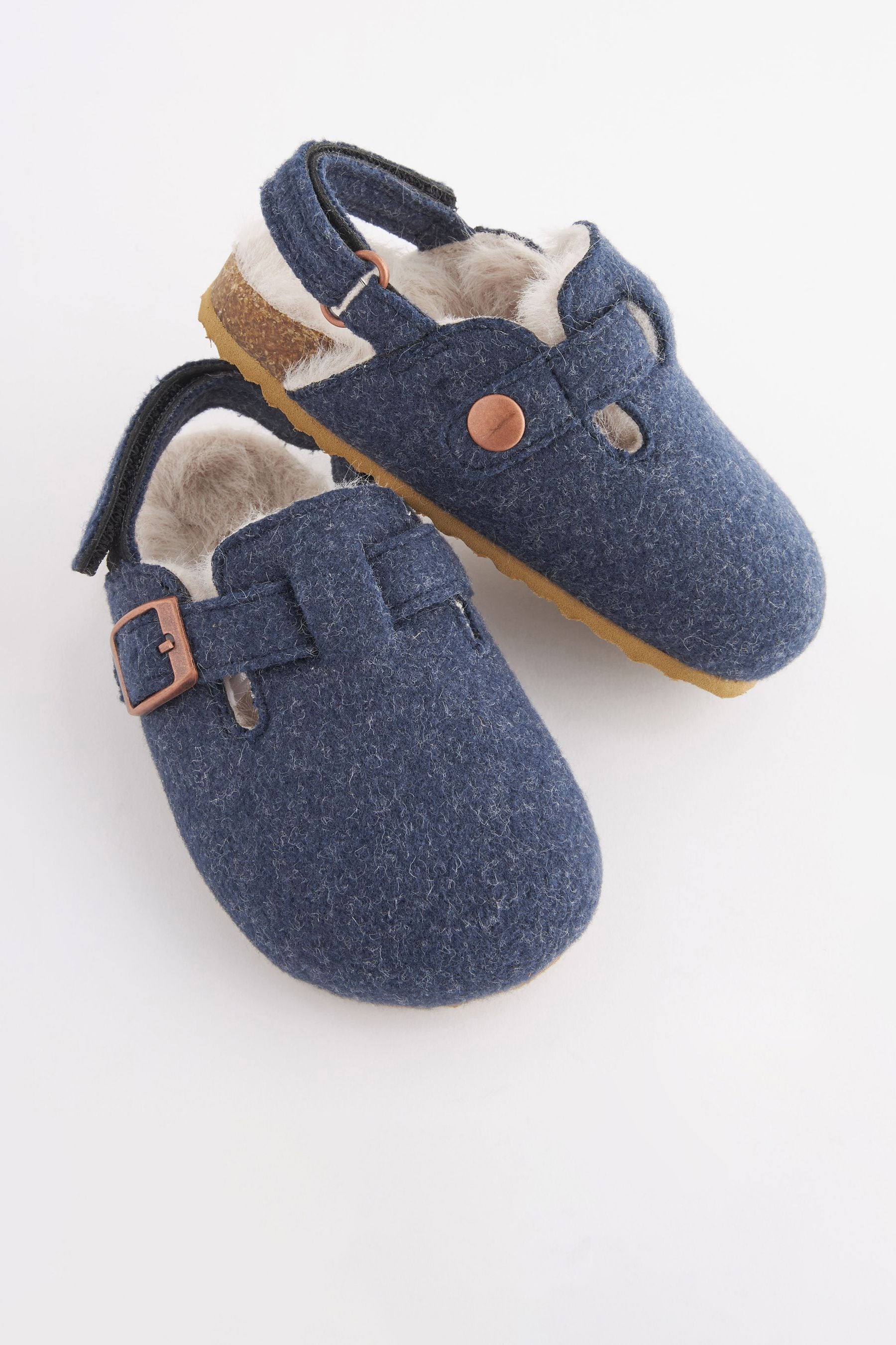 Navy Blue Faux Fur Lined Clog Slippers