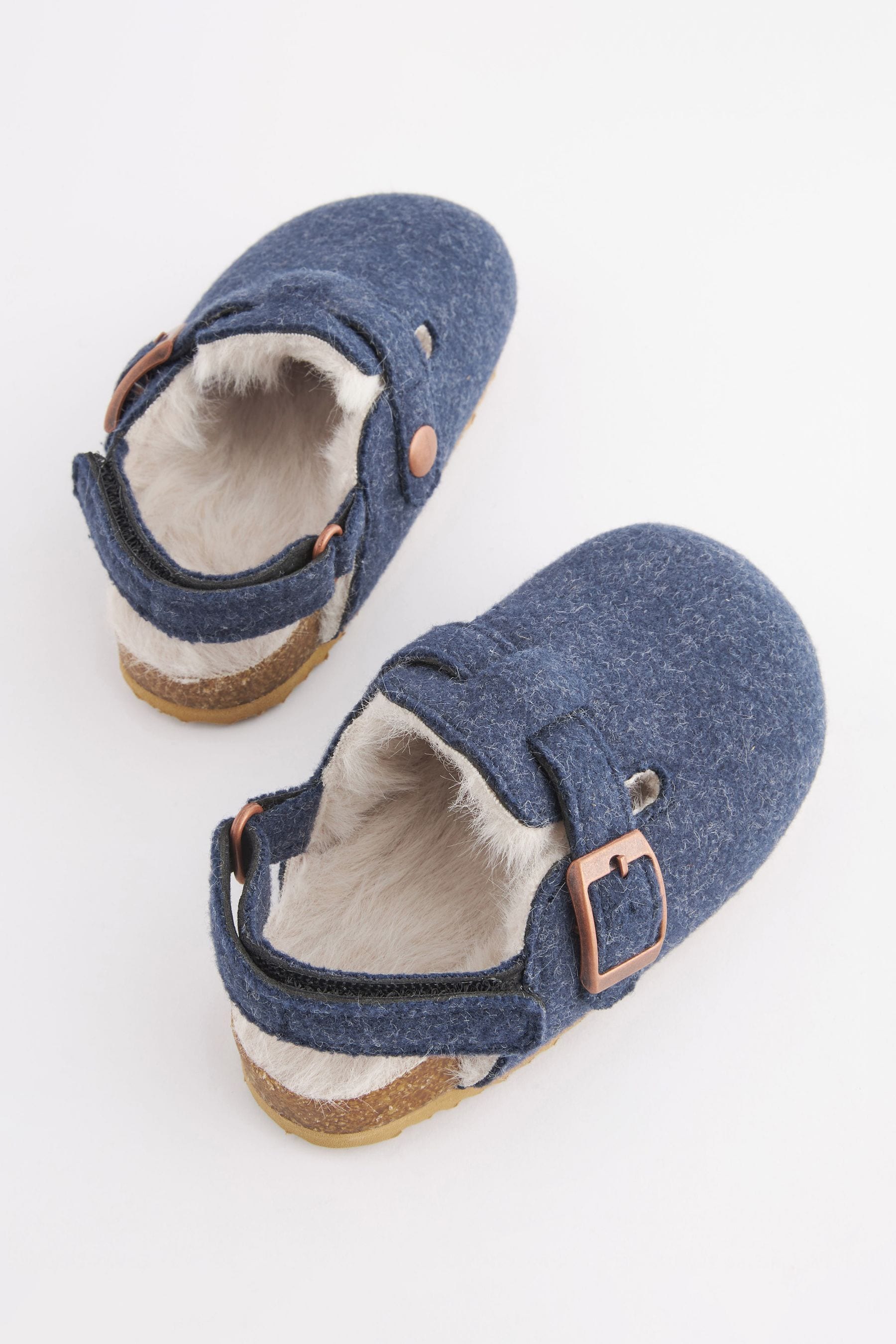 Navy Blue Faux Fur Lined Clog Slippers