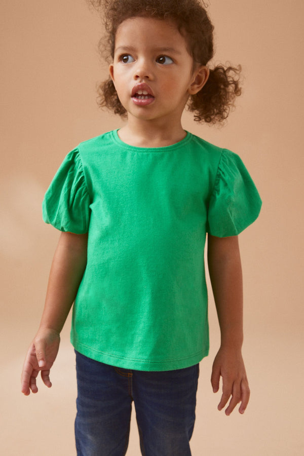 Green Puff Short Sleeve 100% Cotton T-Shirt (3mths-7yrs)