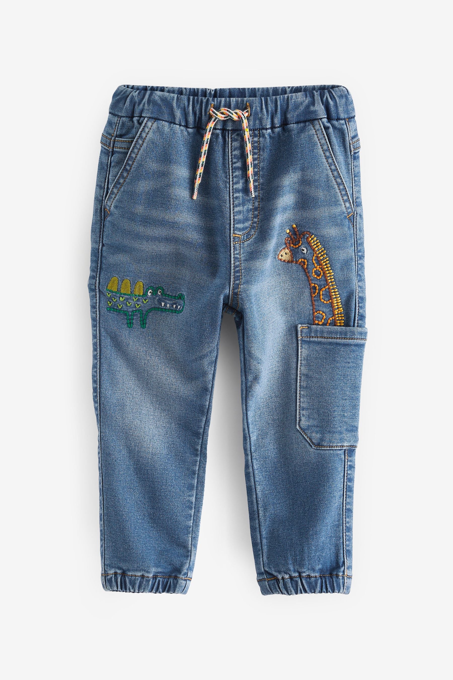 Mid Blue Denim Embroidered Character Jeans With Cuff (3mths-7yrs)