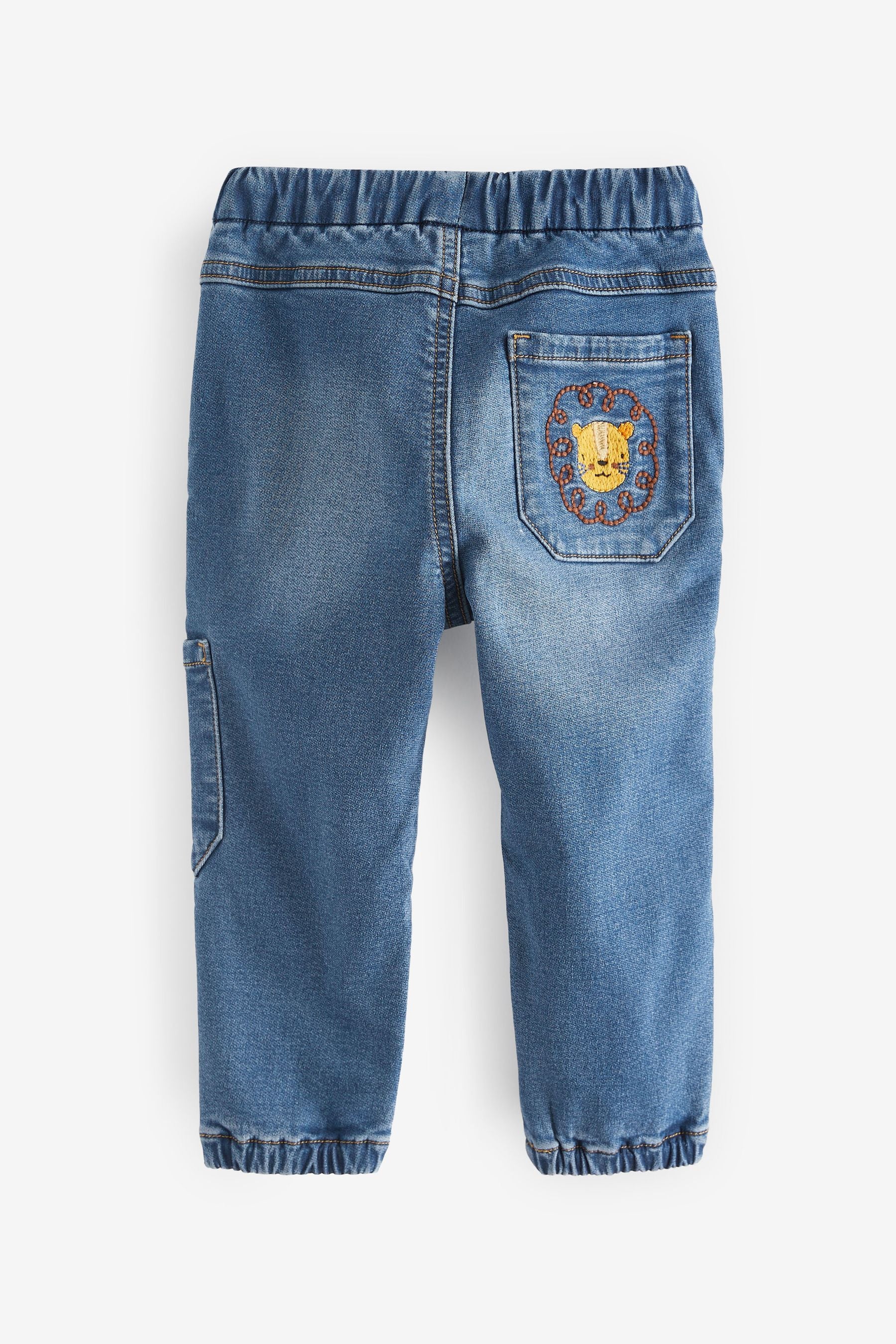 Mid Blue Denim Embroidered Character Jeans With Cuff (3mths-7yrs)