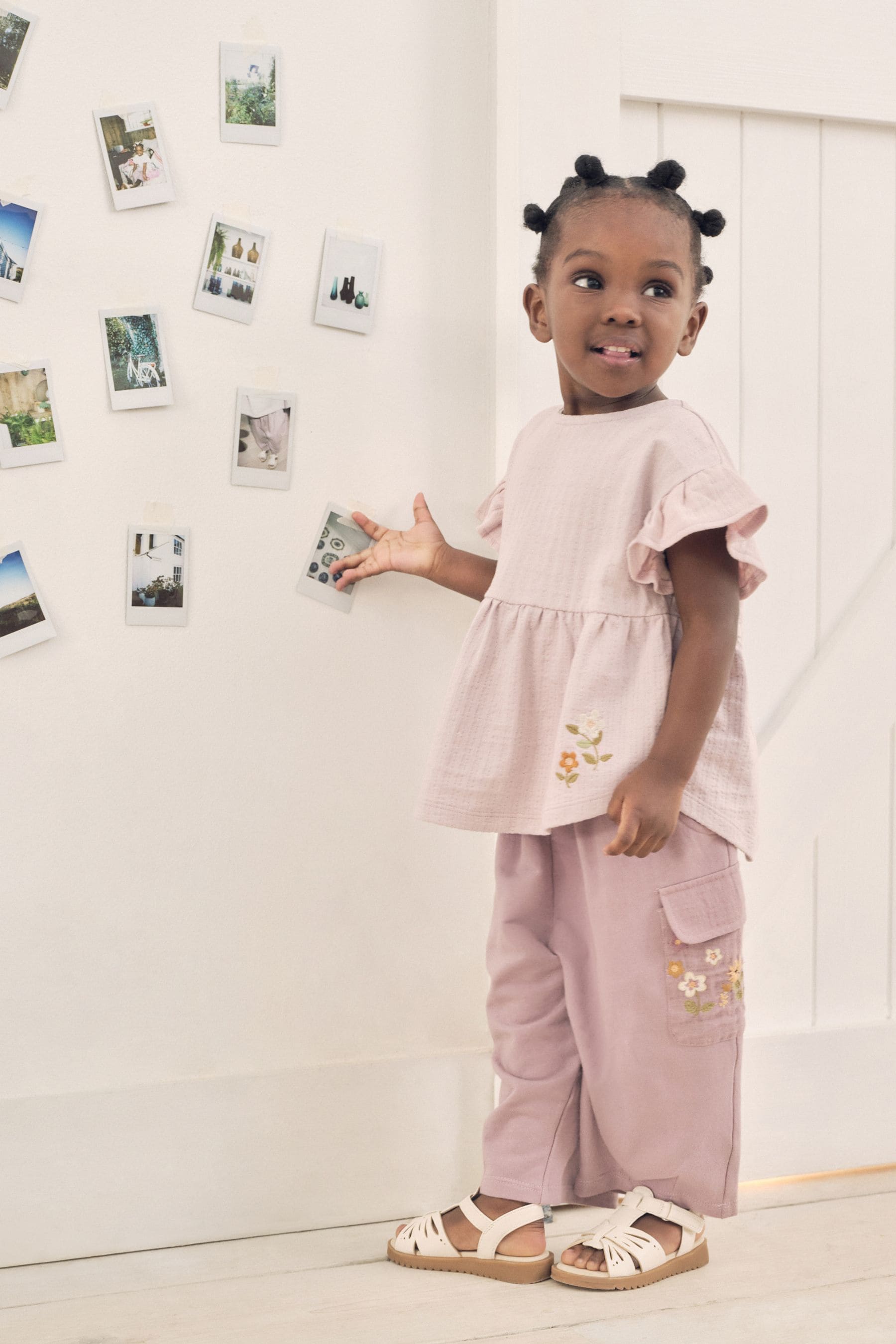 Purple Floral Embroidered Short Sleeve T-Shirt and Cargo Set (3mths-7yrs)